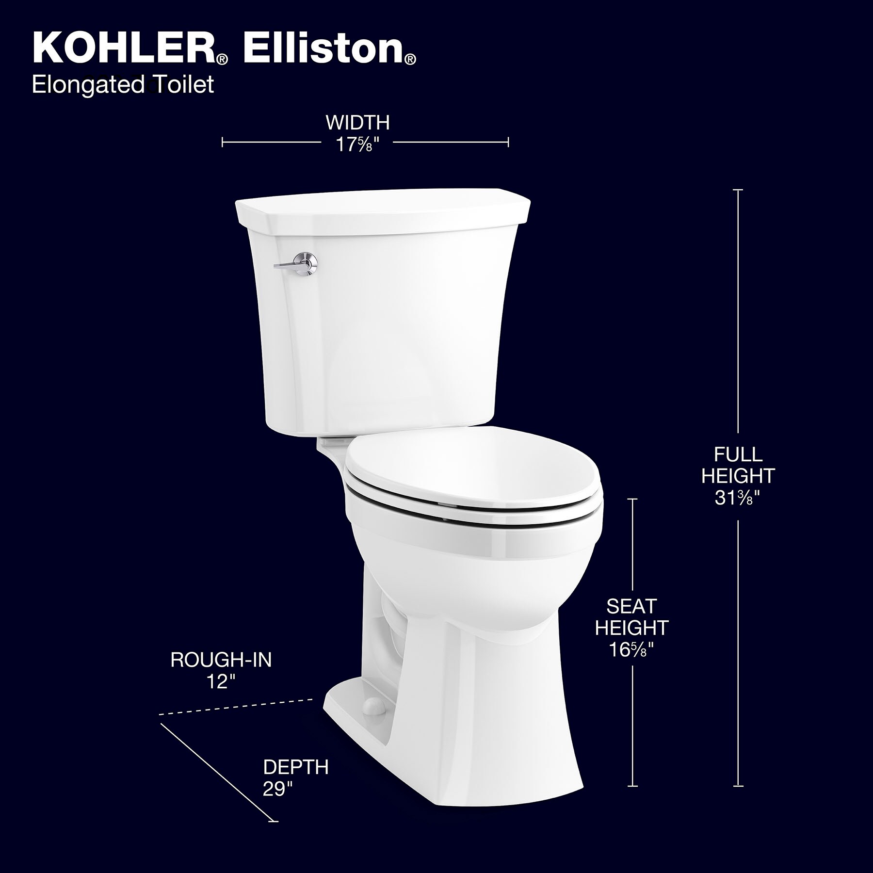 KOHLER Elliston White Elongated Chair Height 2-piece WaterSense Soft Close Toilet 12-in Rough-In 1.28-GPF