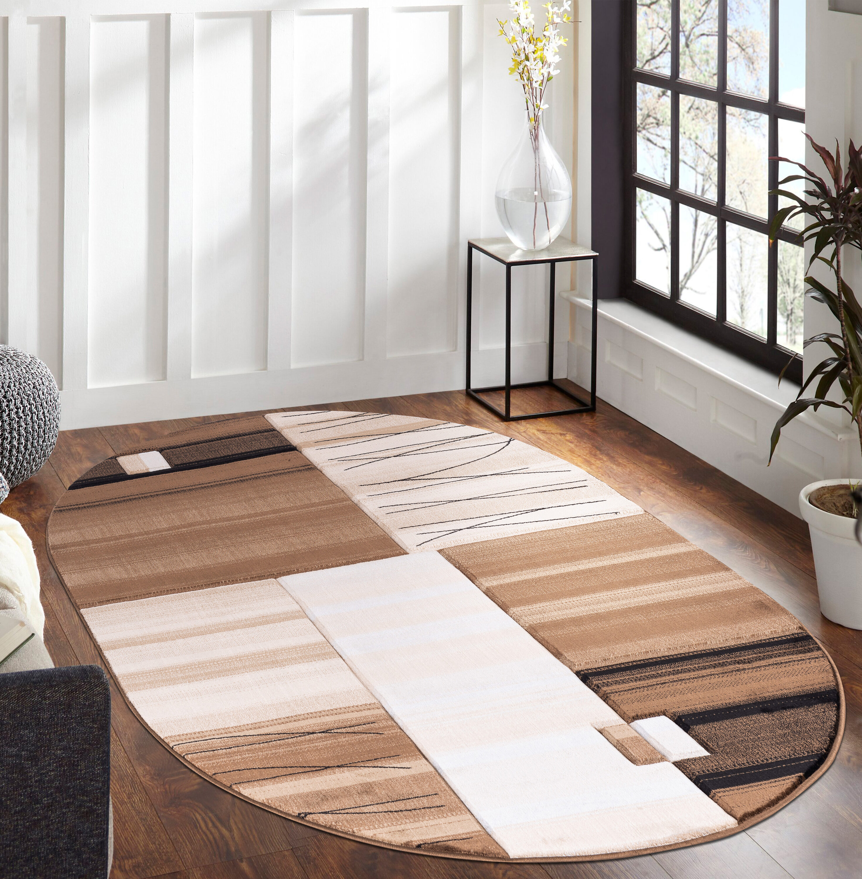 MDA Rugs GM0358OV Glamour 5 x 7 (ft) Polypropylene Brown/Cream Oval Indoor Abstract Area rug