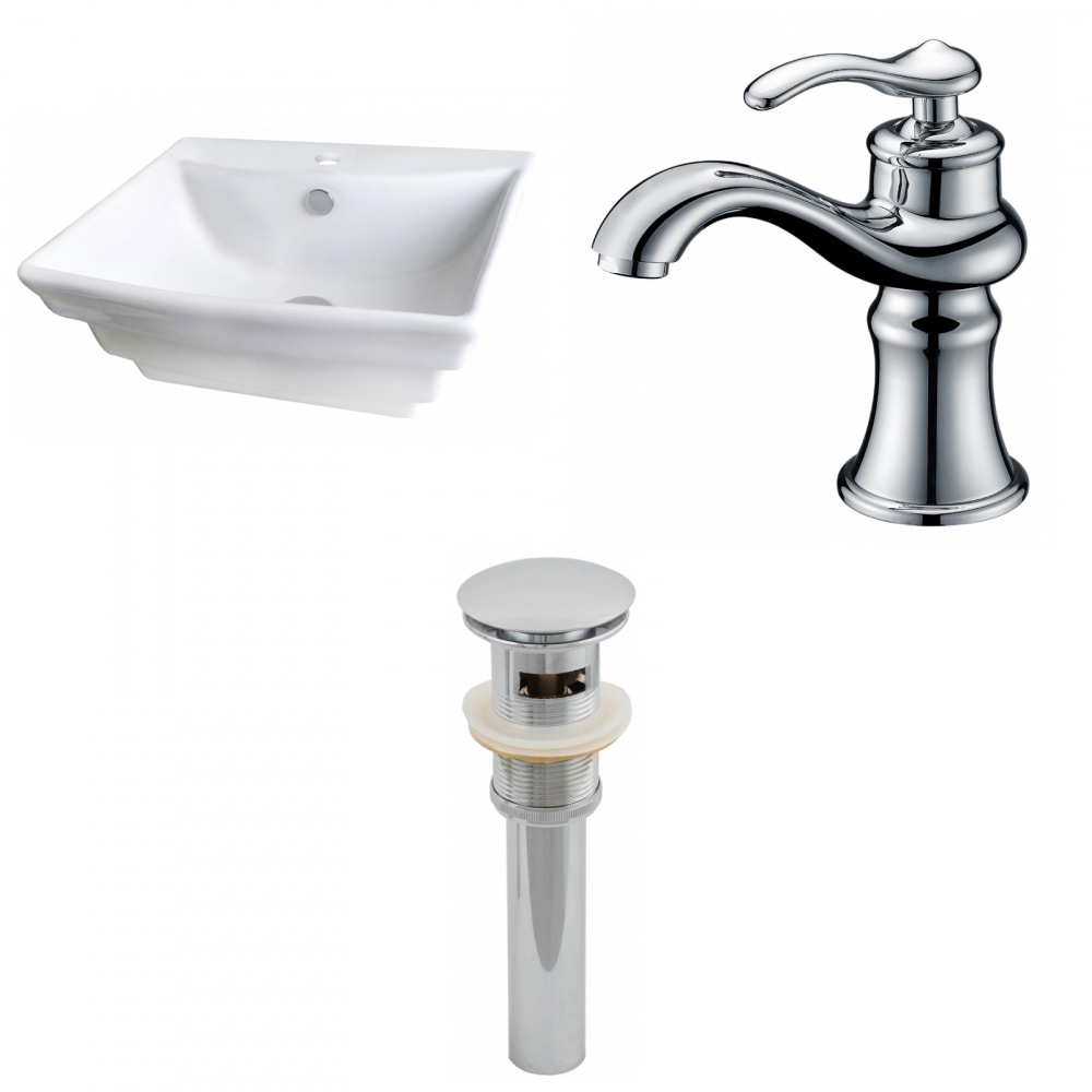 American Imaginations AI-15362 White Ceramic Vessel Rectangular Transitional Bathroom Sink with Faucet and Overflow Drain Included (17-in x 19.75-in)