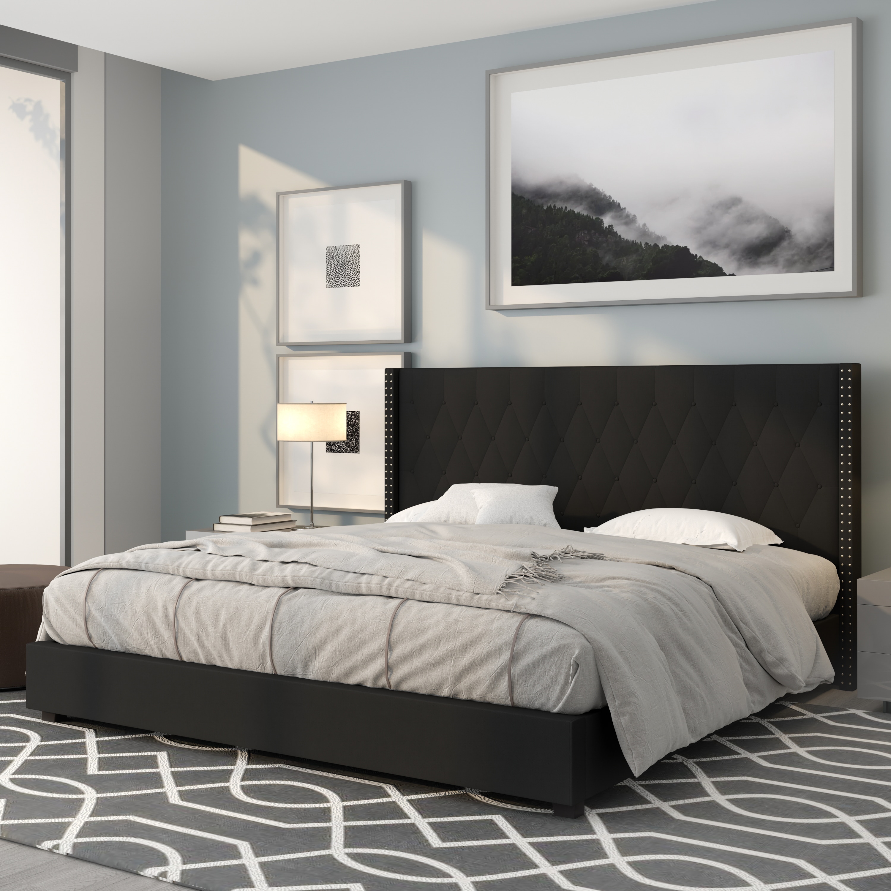 Flash Furniture 889142255222 Riverdale Black King Upholstered Platform Bed