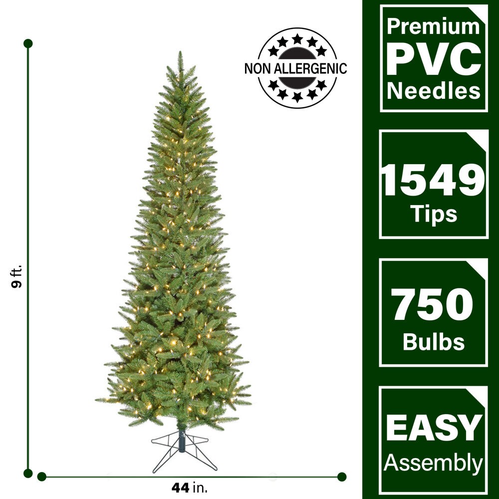 9-Foot Slim Pine Christmas Tree with Warm White LED Lights