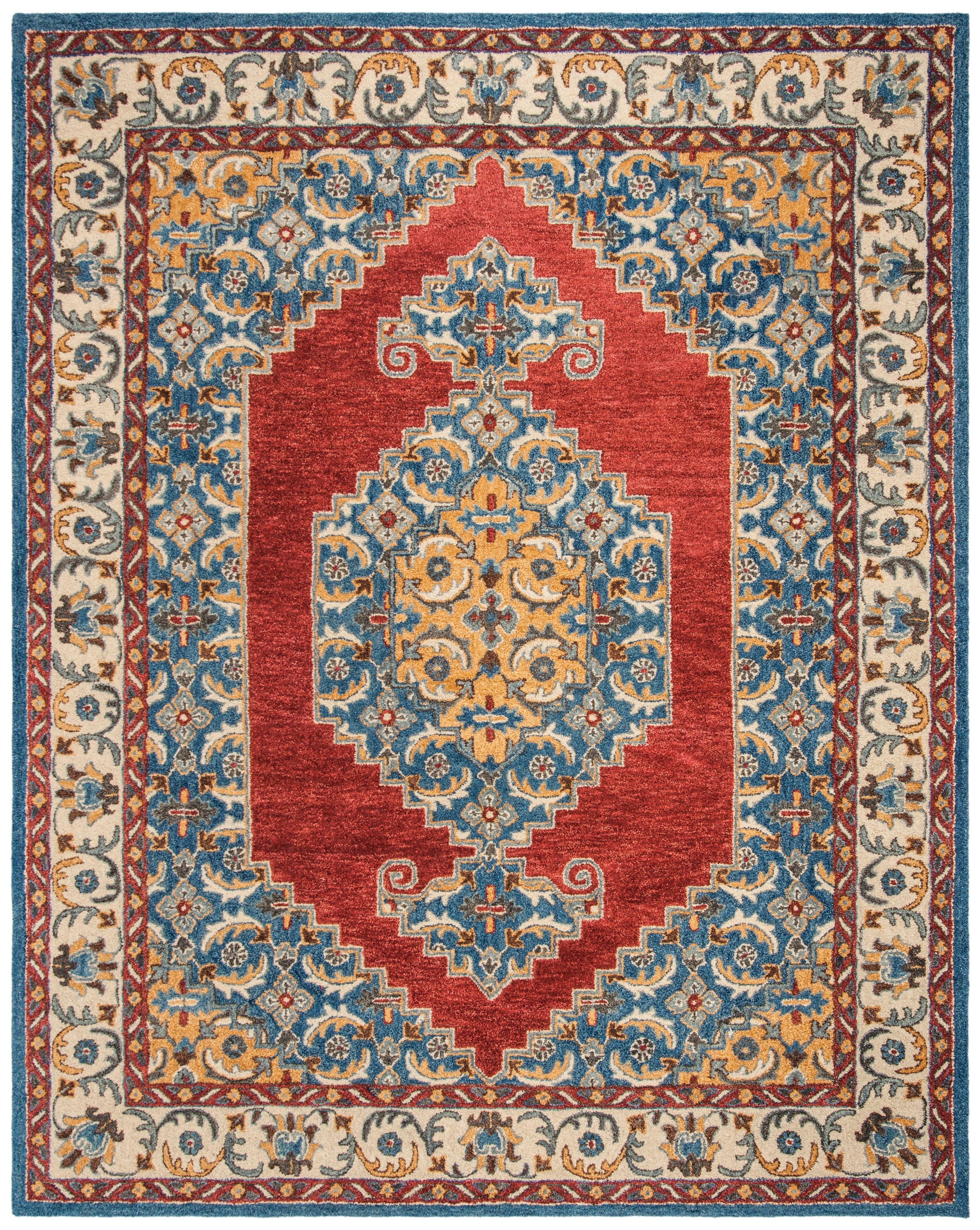 Antiquity Blue and Red Hand-Tufted Wool 8' x 10' Area Rug