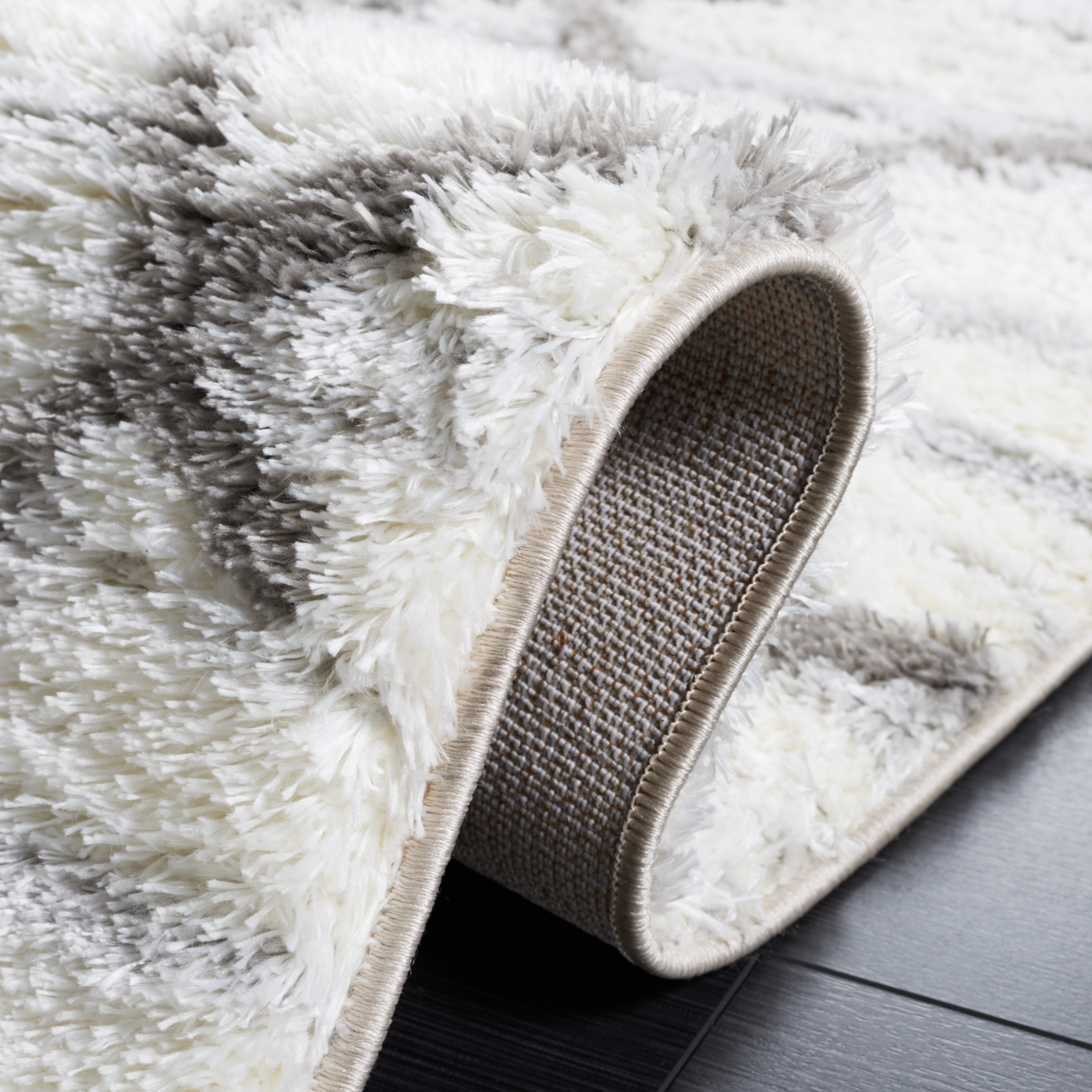 Tahoe Gray and White Geometric Shag Area Rug