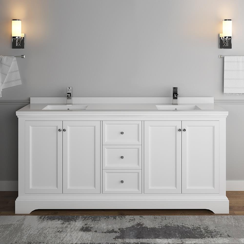 Windsor 72" Matte White Double Sink Freestanding Vanity with Quartz Top