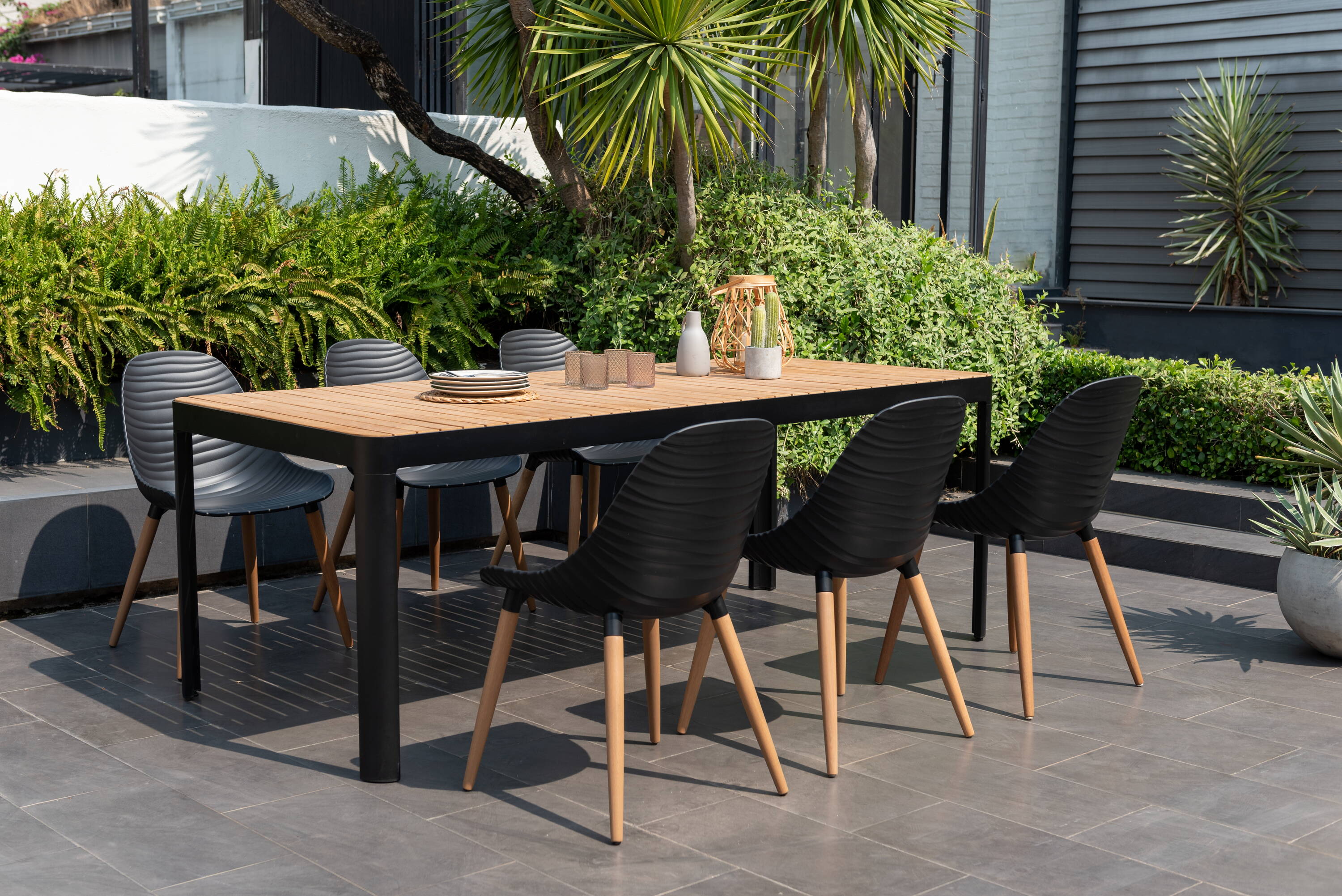 Amazonia PORTBK6STRMSDBK Outdoor Patio 7 -Piece Patio Dining Set Wood Rectangle Table with 6