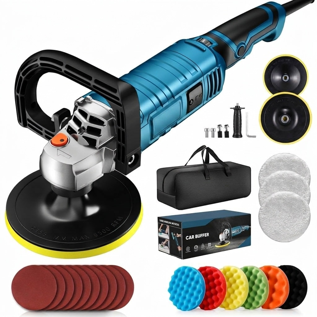 Misopily  Buffer Polisher 1600W 7 Inch 6 Inch Rotary Waxer with 7 Variable Speed 1000 to 3500 RPM Detachable Handle for Car Boat Furniture Floors