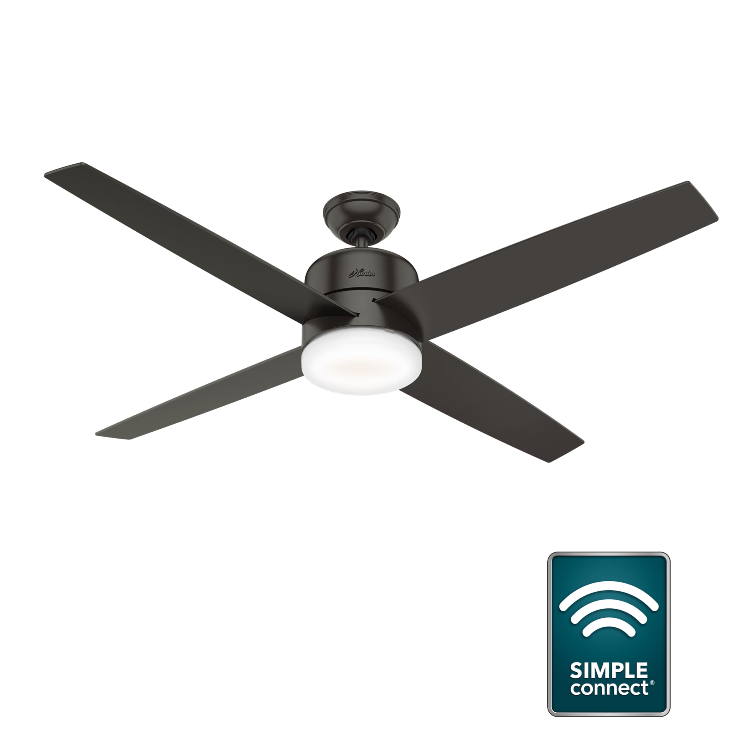 Hunter 59369 Advocate 60-in Noble Bronze Integrated LED Indoor Downrod or Flush Mount Smart Ceiling Fan with Light and Remote (4-Blade)