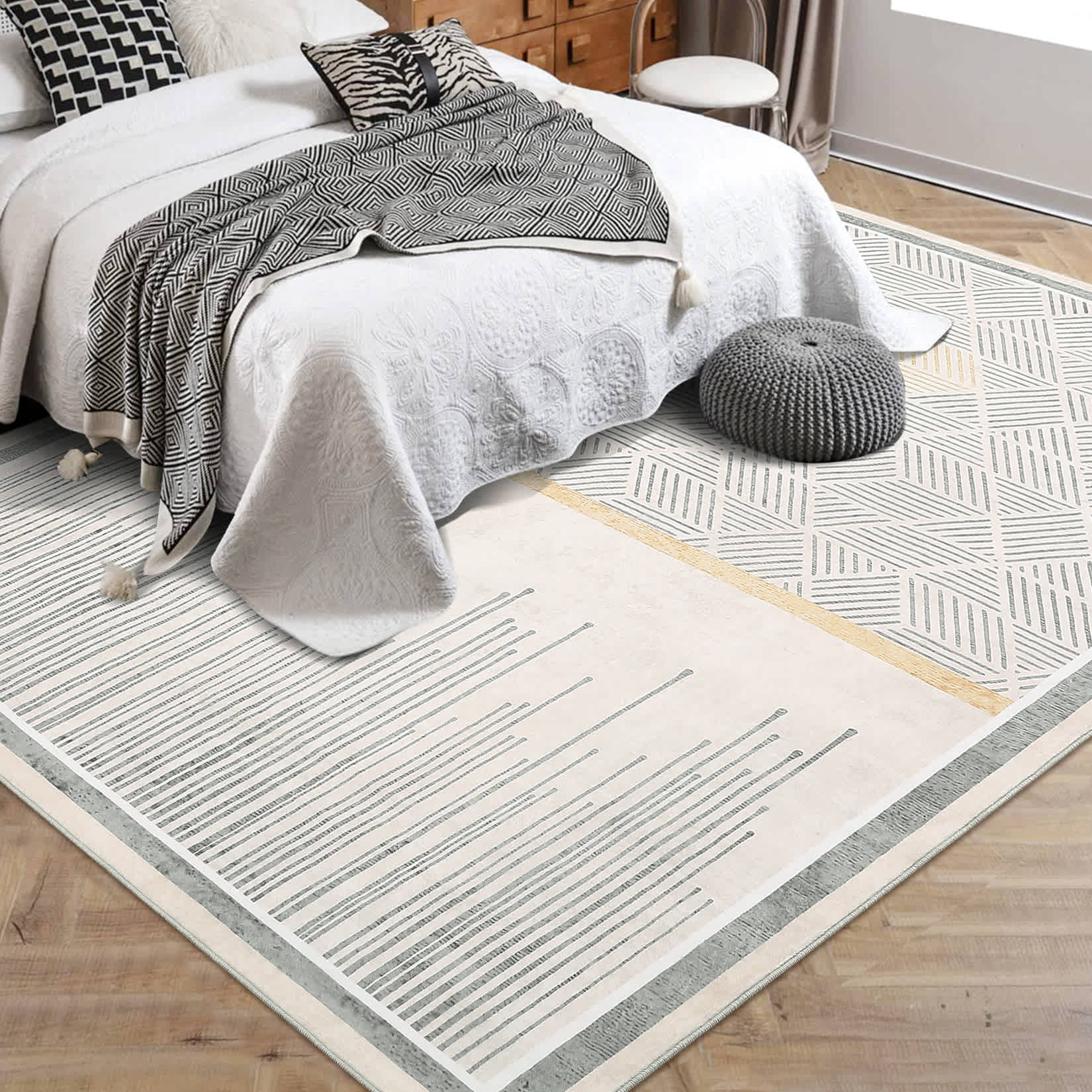 WhizMax LSNL-PHO-16EOLIBE Modern Geometric Soft Area Rug Washable Thin Foldable Low Pile Floor Carpet Non Slip Stain Resistant Non Shedding Rug for Bedroom Living Room Dining Room
