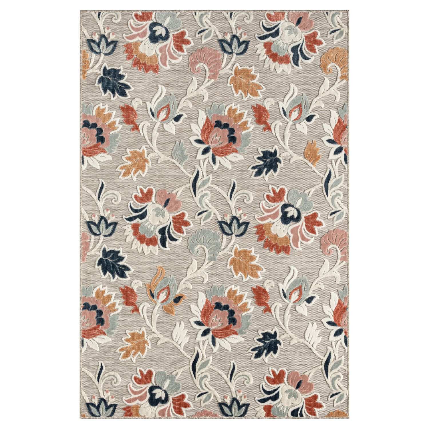 Gray Floral Synthetic Reversible 5' x 7' Area Rug
