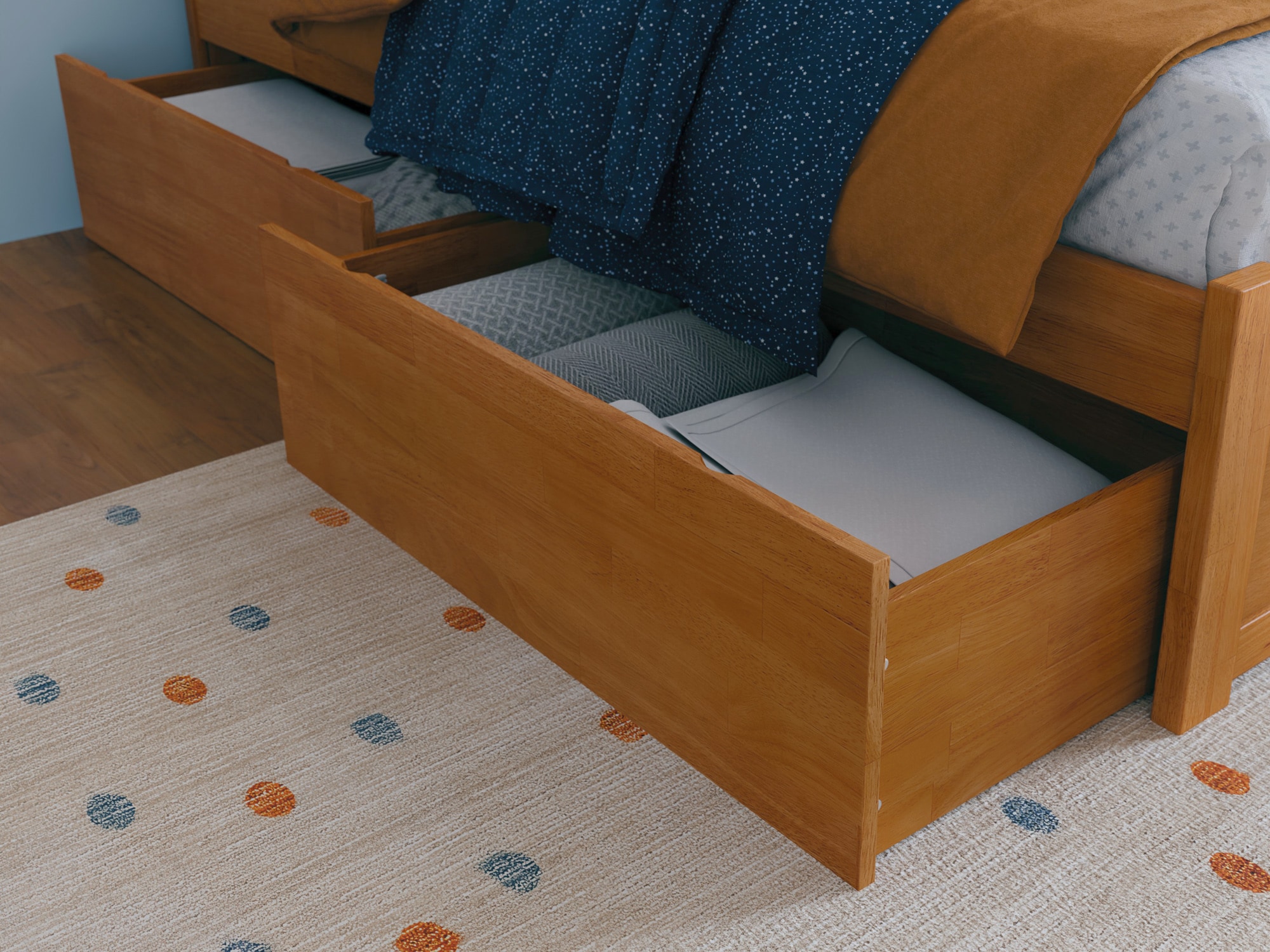 Light Toffee Twin Wood Platform Bed with Storage Drawers