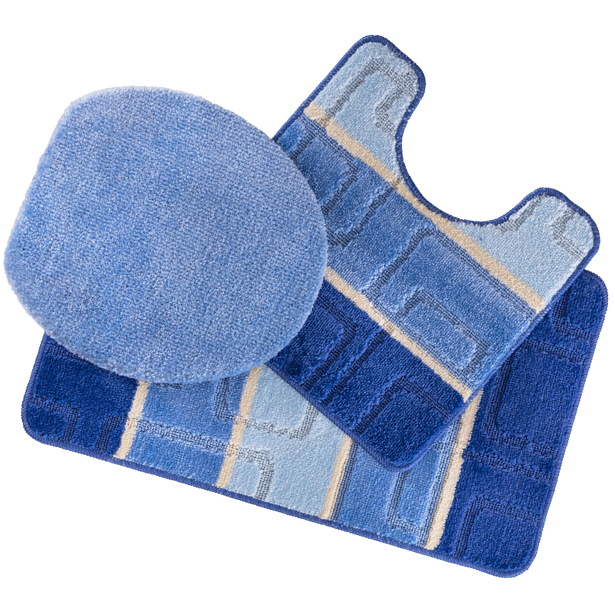 Ottomanson LAY5026-3PCS Layla 18-Inches x 30-Inches Blue Polypropylene Bath mat set