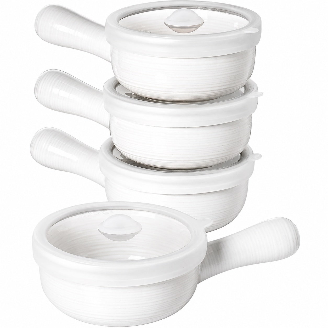 Aoibox  Set of 4 Ceramic Soup Bowls with Handles and Silicone Lids 15 oz Oven and Microwave Safe TAUCI Lids