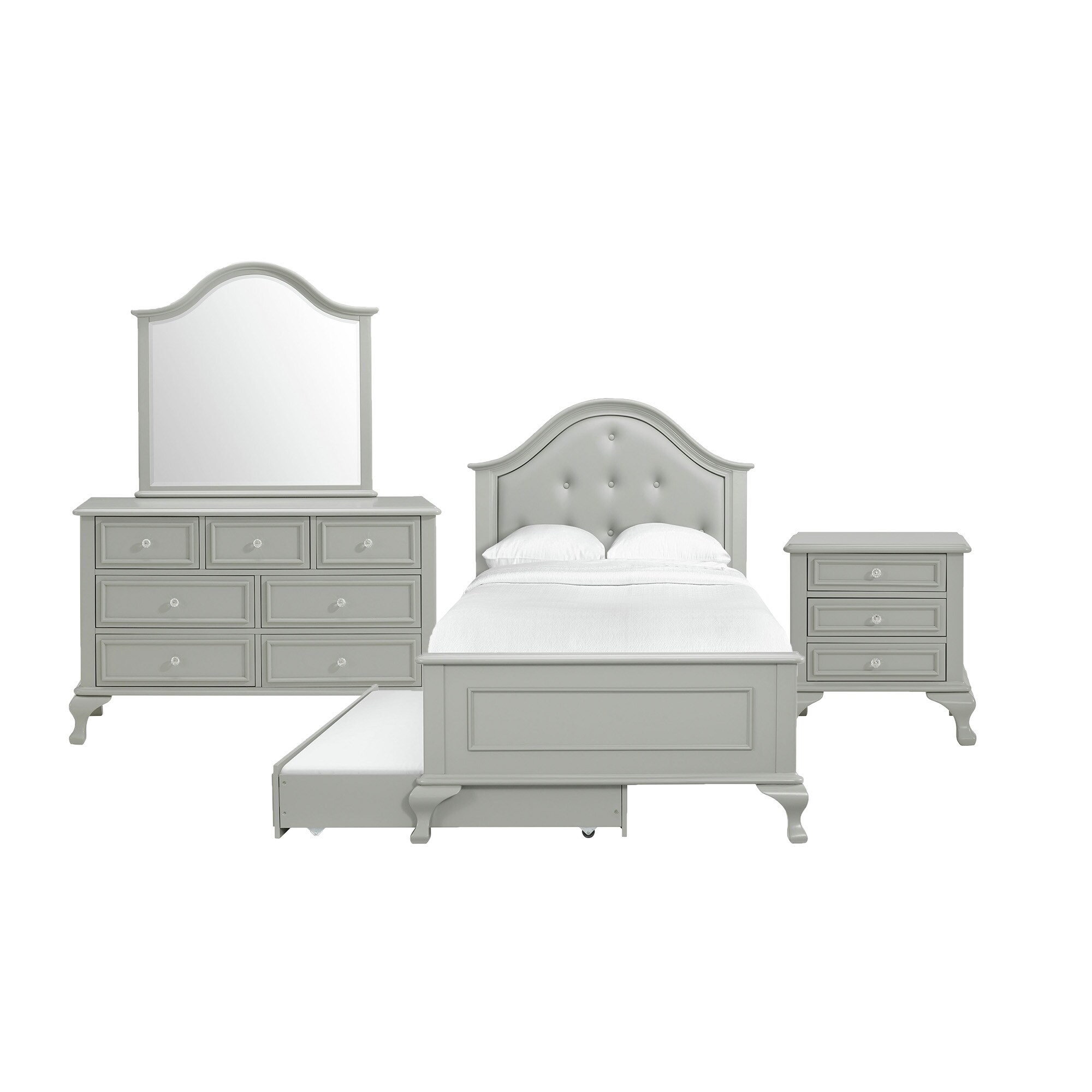 Picket House Furnishings Jenna Twin Panel 4pc Bedroom Set in Grey | Under-Bed Storage | Trundle Included | ASTM F2057-19 Tested | Transitional Style -  JS300TTB4PC