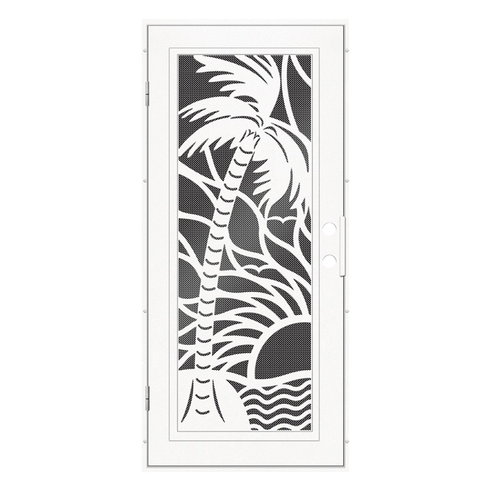 TITAN 3S3033EL2WTP9A Premium Aluminum Security Door 36-in x 80-in White Aluminum Surface mount Right-hand outswing Security Door with Black Screen and Double bore