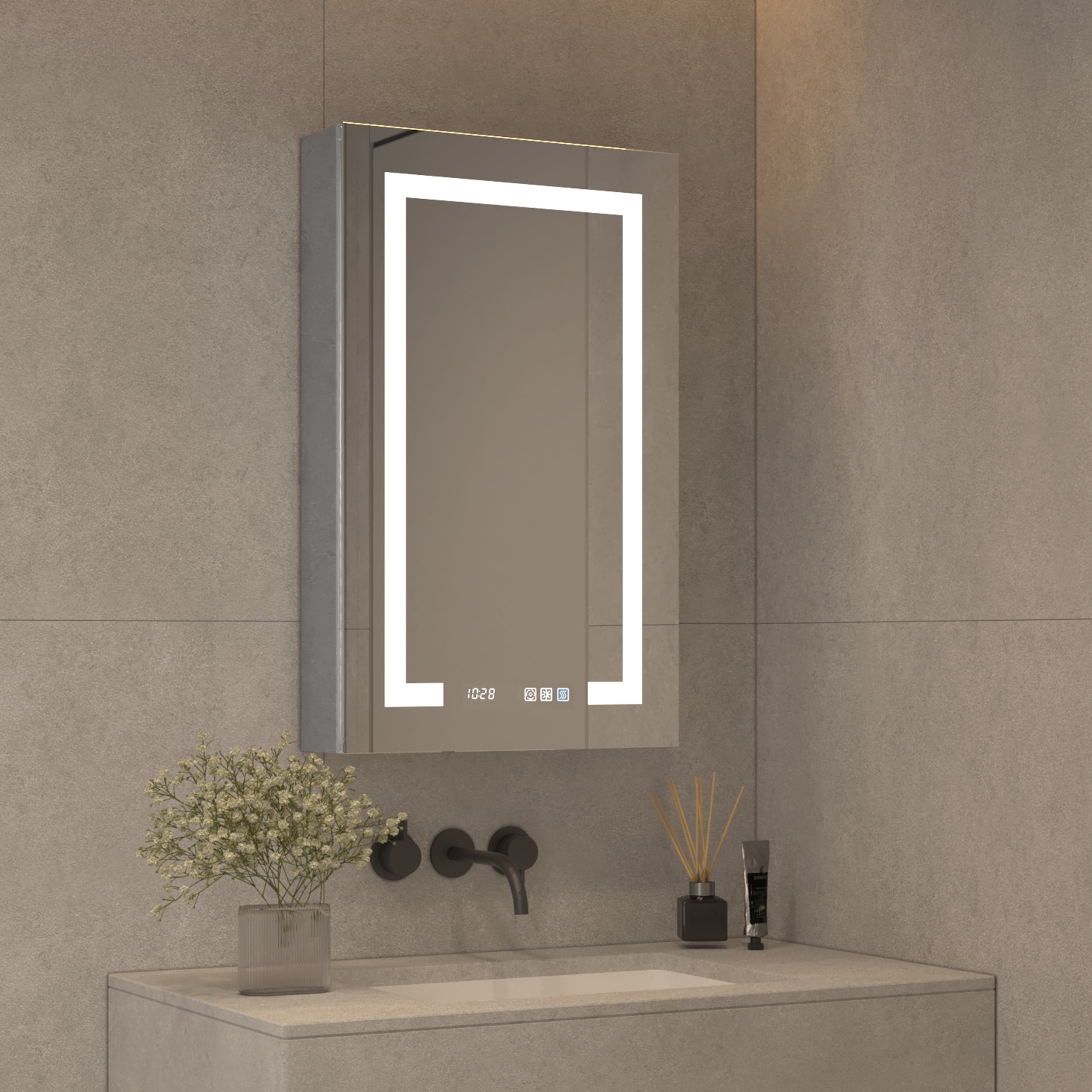AAZJ JDEX-MC2032V4RX HSV4V4 20-Inches x 32-Inches Lighted LED Fog Free Surface/Recessed Mount Silver Mirrored Rectangle Soft Close Medicine Cabinet