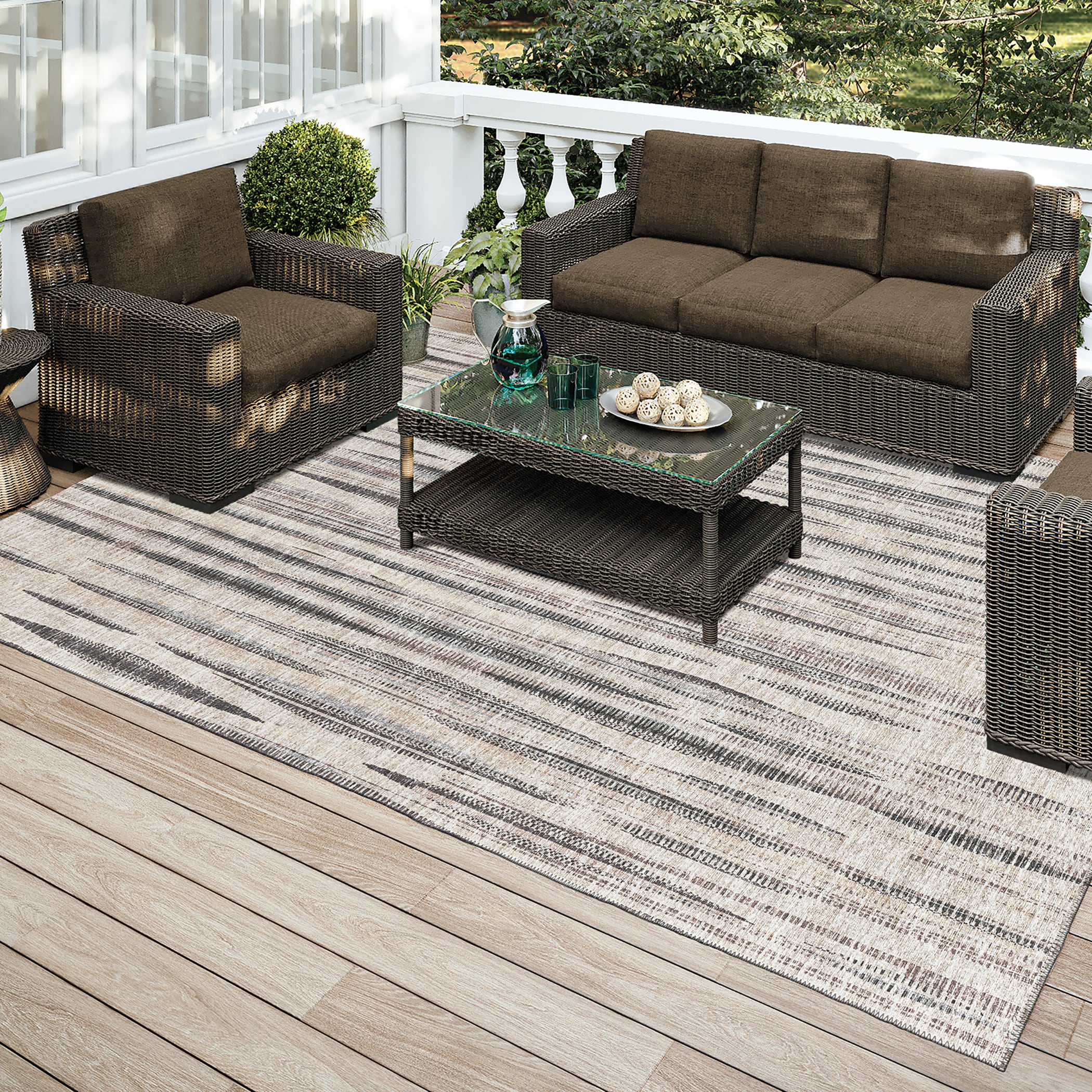 Beige Stripe Flat Woven 3' x 5' Synthetic Area Rug