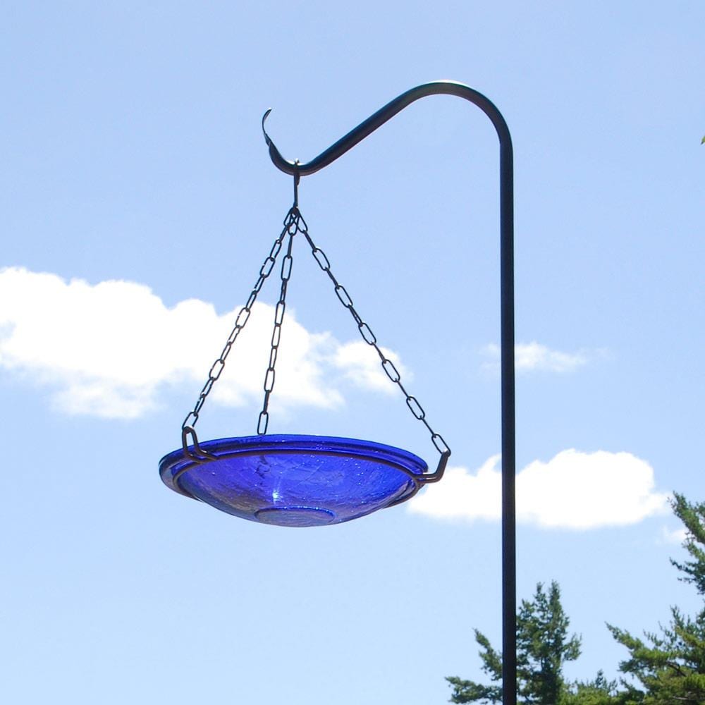 Cobalt Blue Crackle Glass Hanging Birdbath with Iron Chain