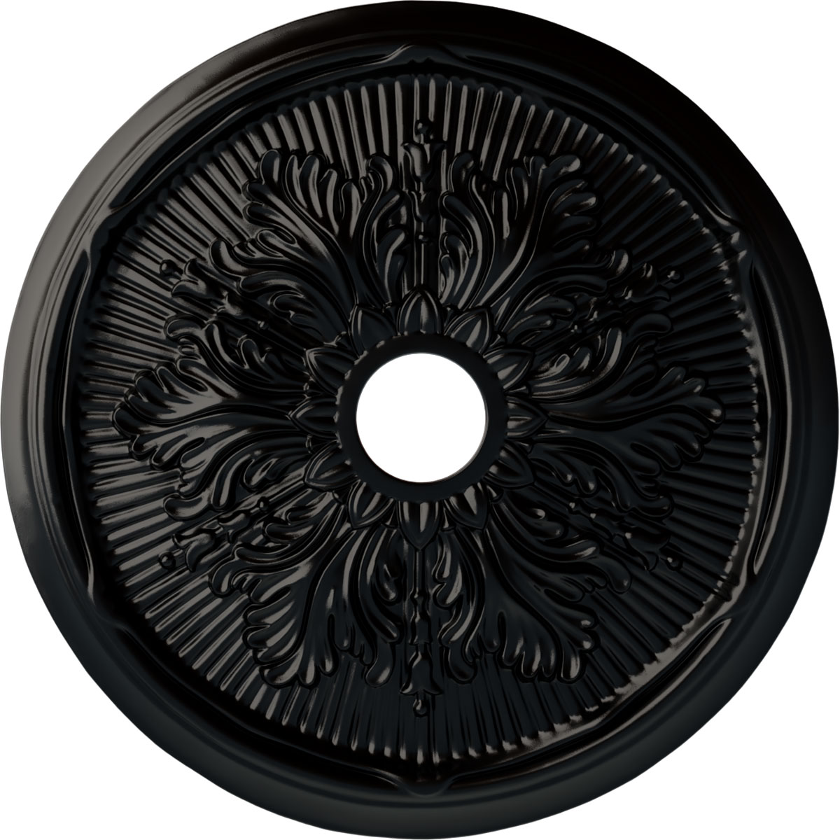 Ekena Millwork CM23LUBLF Luton Leaf 23.75-in W x 23.75-in L Painted Jet Black Polyurethane Whole Ceiling Medallion