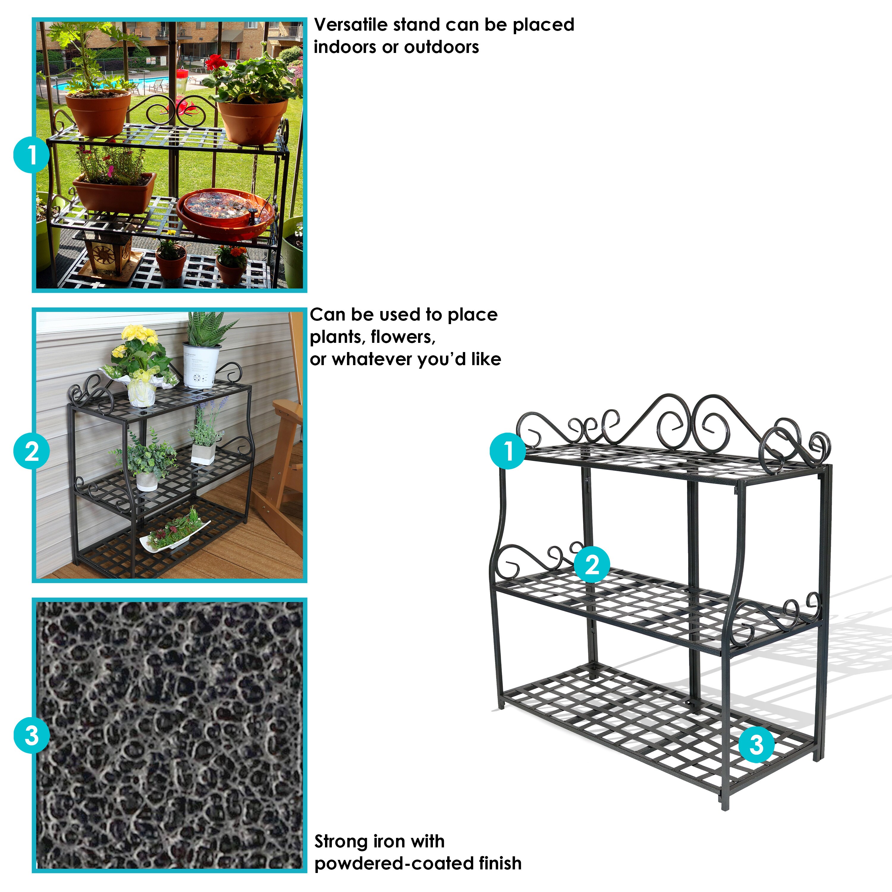 Two-Shelf Cast Iron Plant Stand with Birds