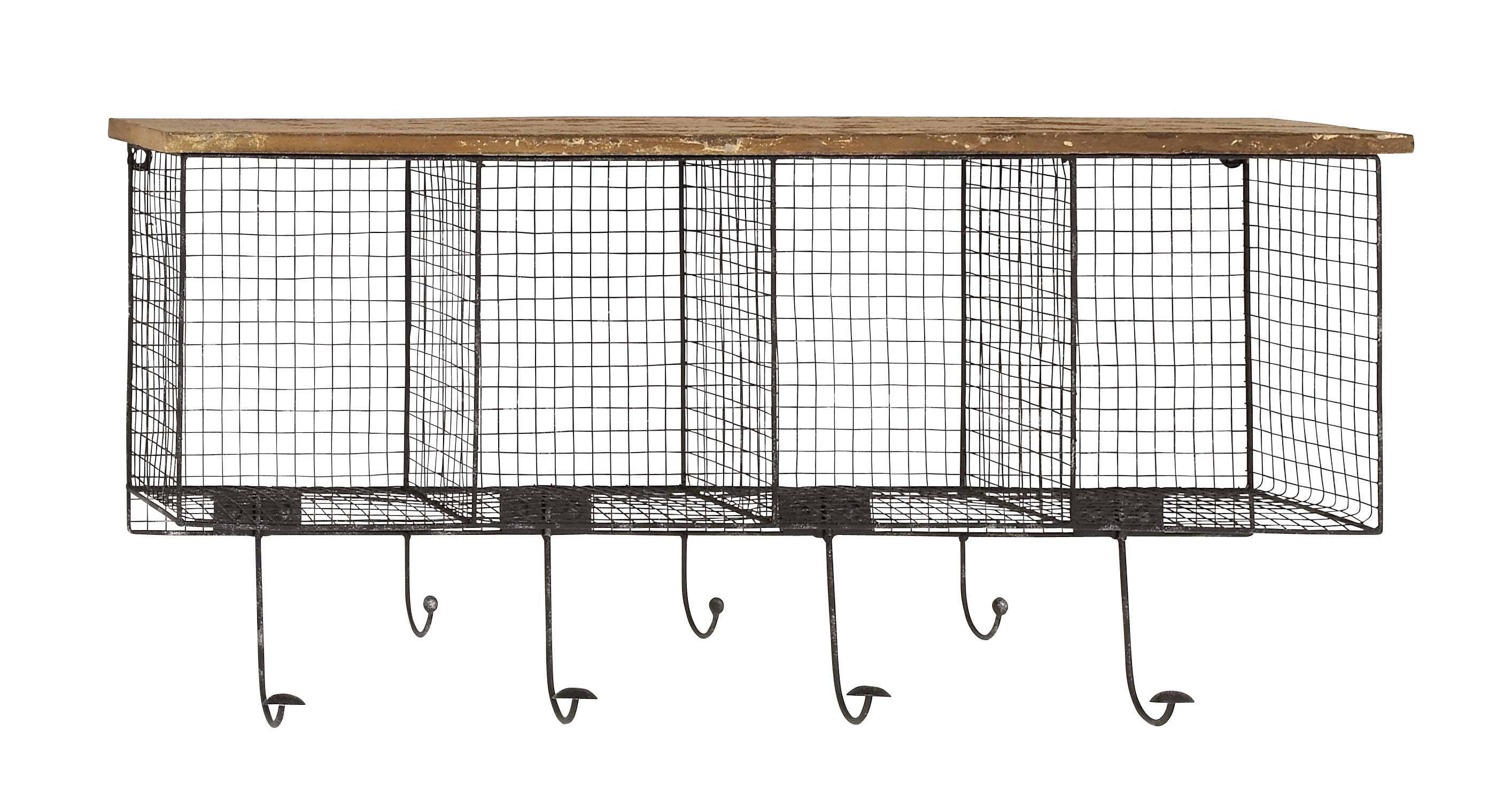 Grayson Lane 32-in x 14-in Black Iron Farmhouse Wall Hook Rack with Shelves  363070