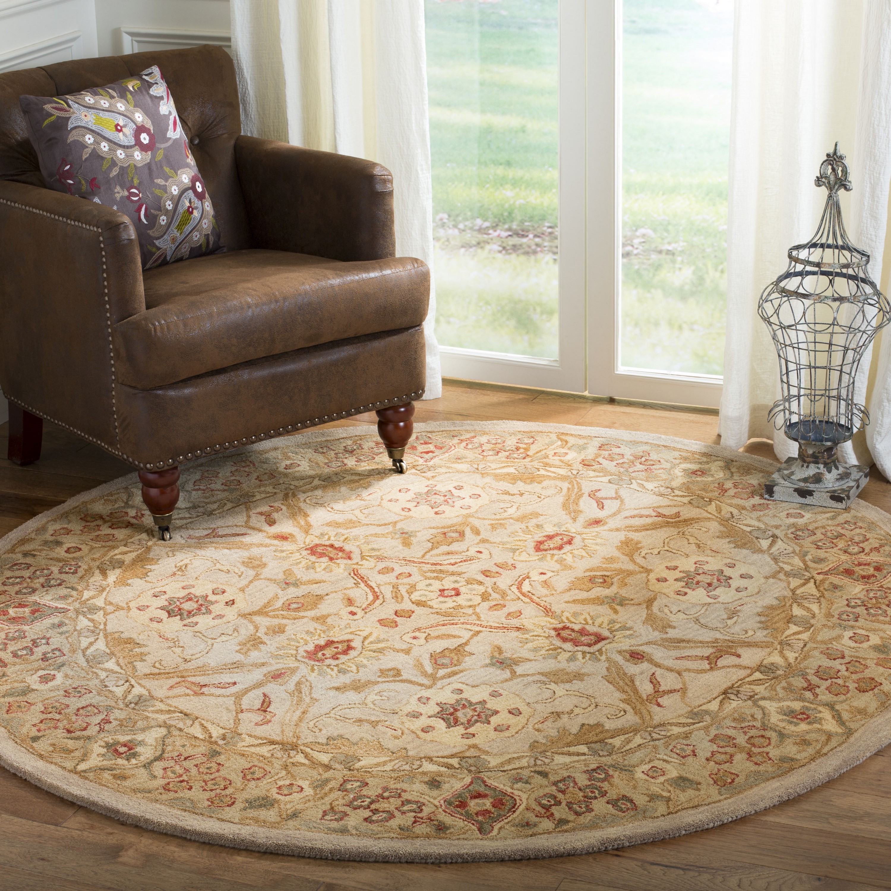 Safavieh AN516B-4R Anatolia Lycia 4 x 4 (ft) Tufted Wool Gray Beige/Sage Round Indoor Floral/Botanical Vintage Area rug