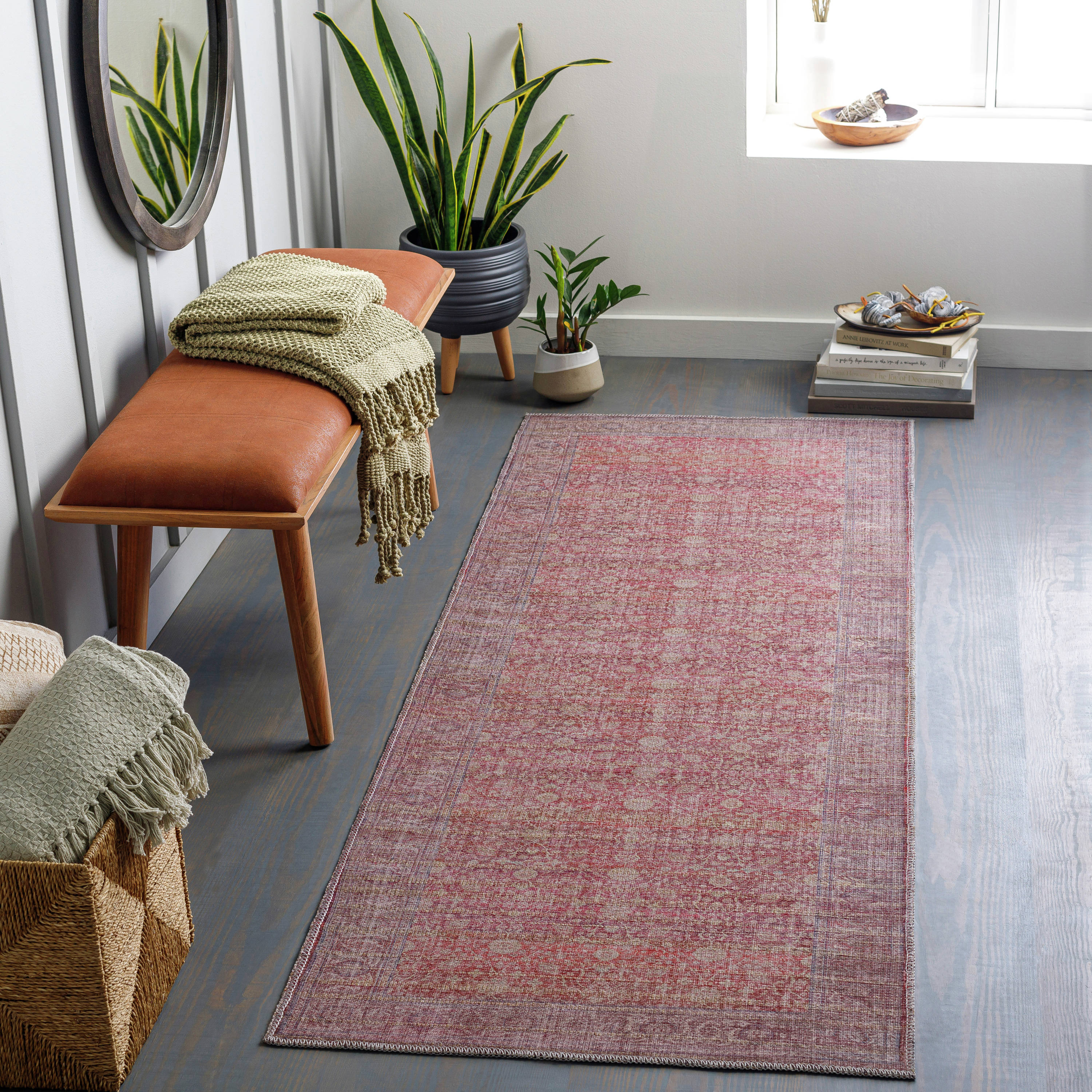 Surya COB2301-9312 Cobb 9 X 12 (ft) Light Blue/Red Indoor Medallion Oriental Machine Washable Area Rug