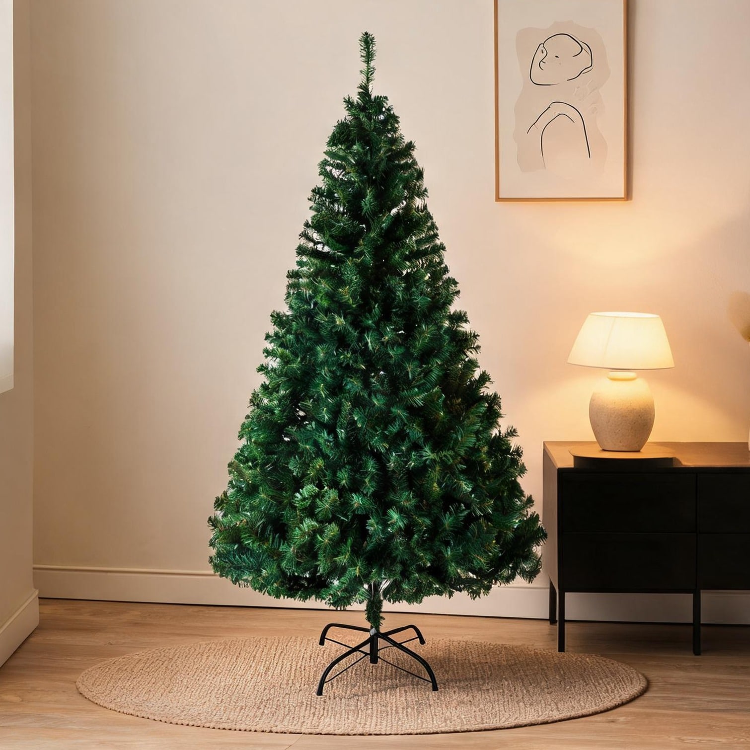 chillscreamni Grand 8-Foot Artificial Fir Christmas Tree with 1138 Lush Branches and Green Finish for an Elegant Holiday Indoor Display