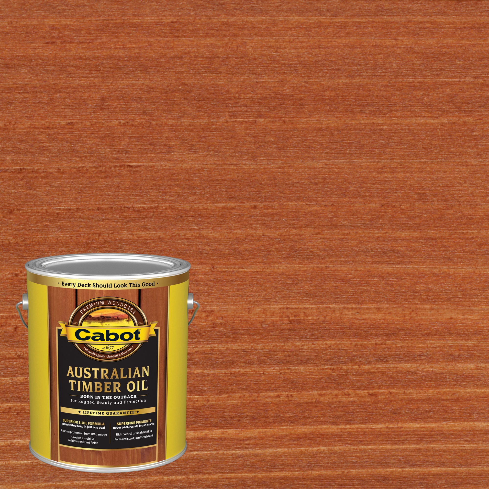 Cabot 140.0003459.007 Australian Timber Oil Pre-Tinted Mahogany Flame Transparent Exterior Wood Stain and Sealer in One ( 1-gallon )