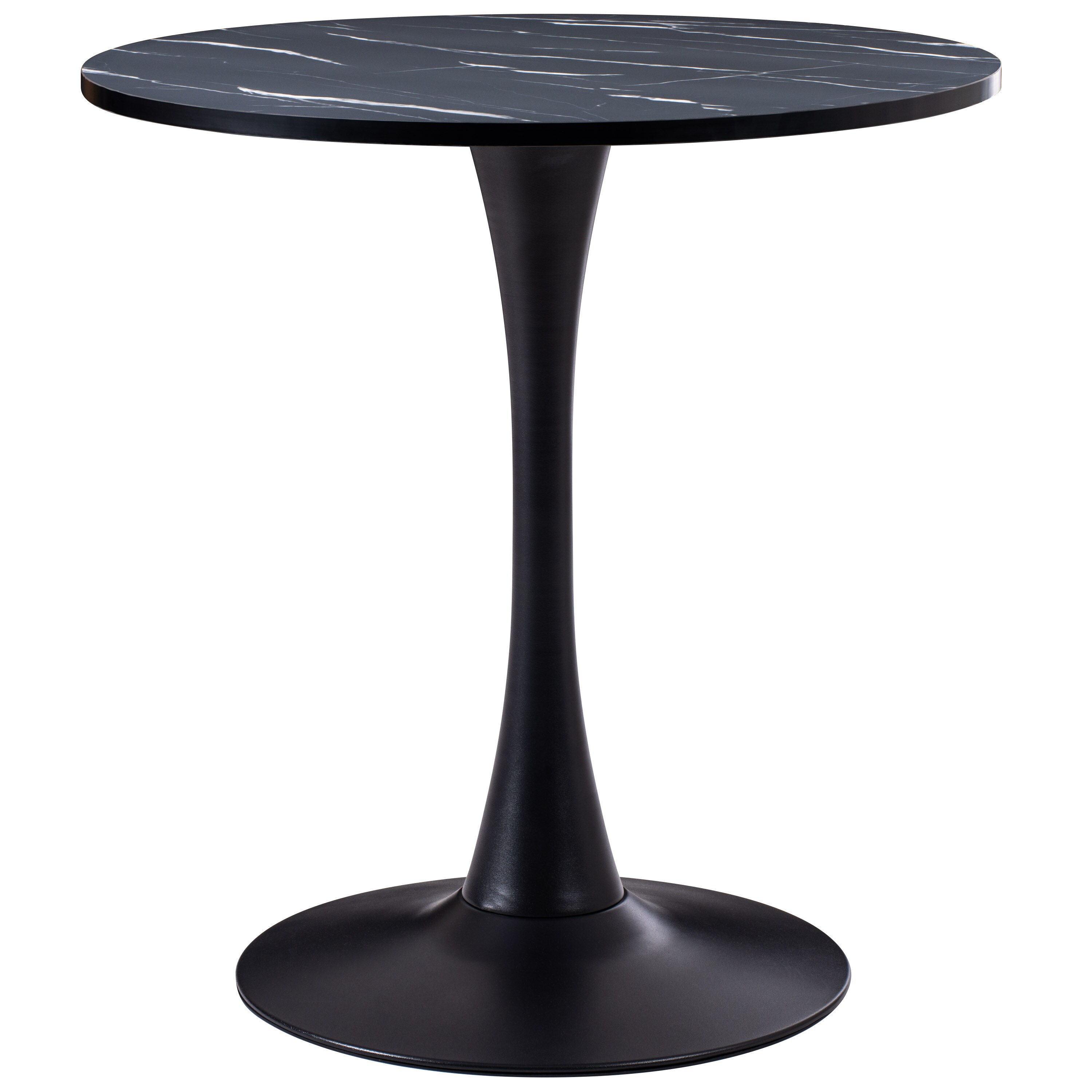 CorLiving BVDKD271T Black Round Contemporary/Modern Dining Table, Marble with Black Metal Pedestal Base 27.5-in L x 28.75-in H