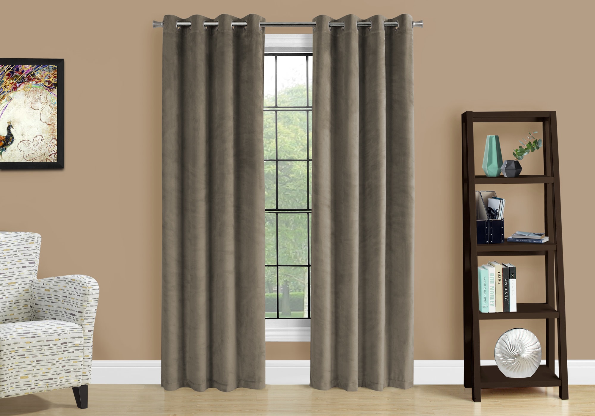 LOVMOR SF-X-B2710P218775 Curtain Panel 2pcs Set Room Darkening Grommet Taupe Velvet 52x84