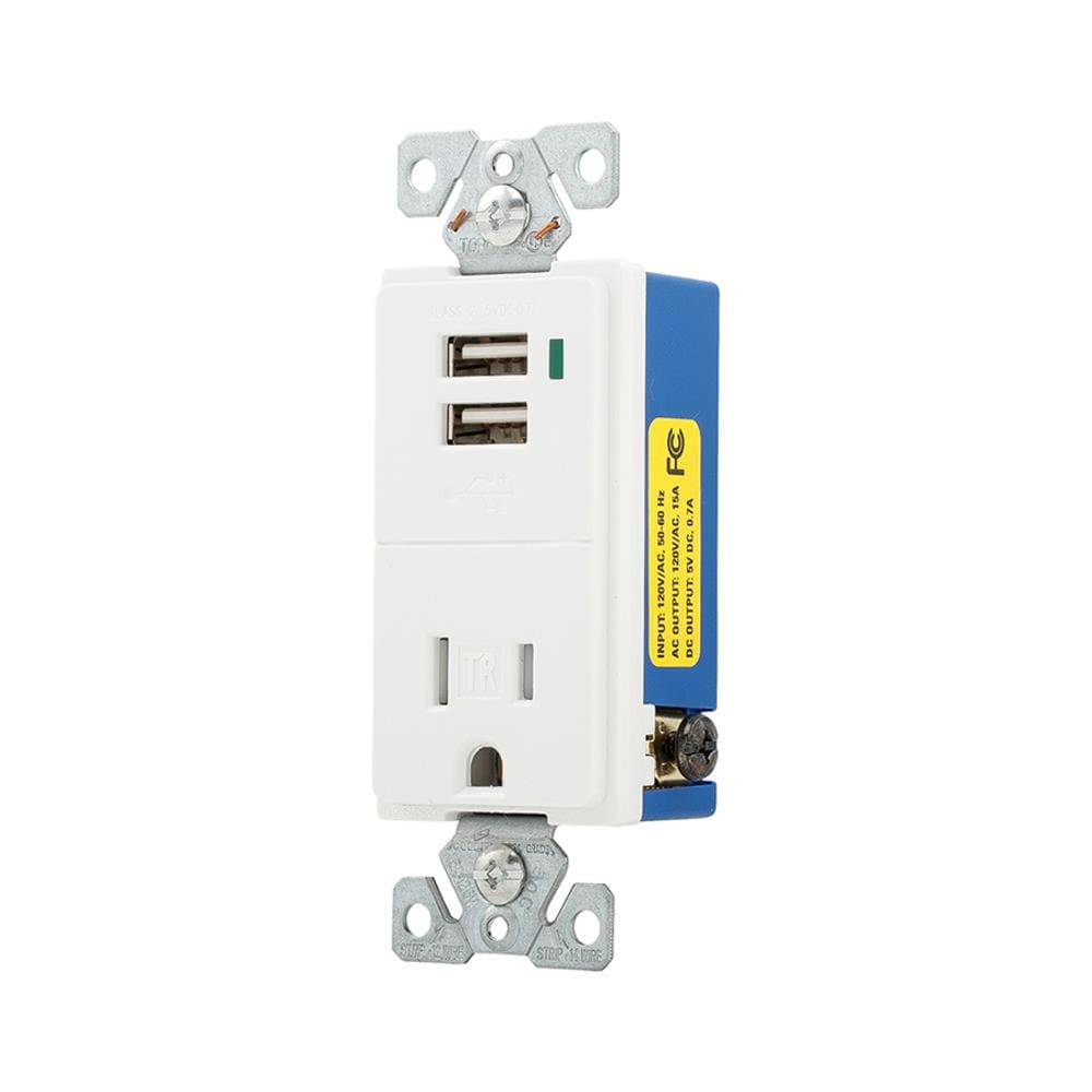Eaton TR7740W-K-L 15 -Amp 125-volt Tamper Resistant Residential Decorator USB outlet , White