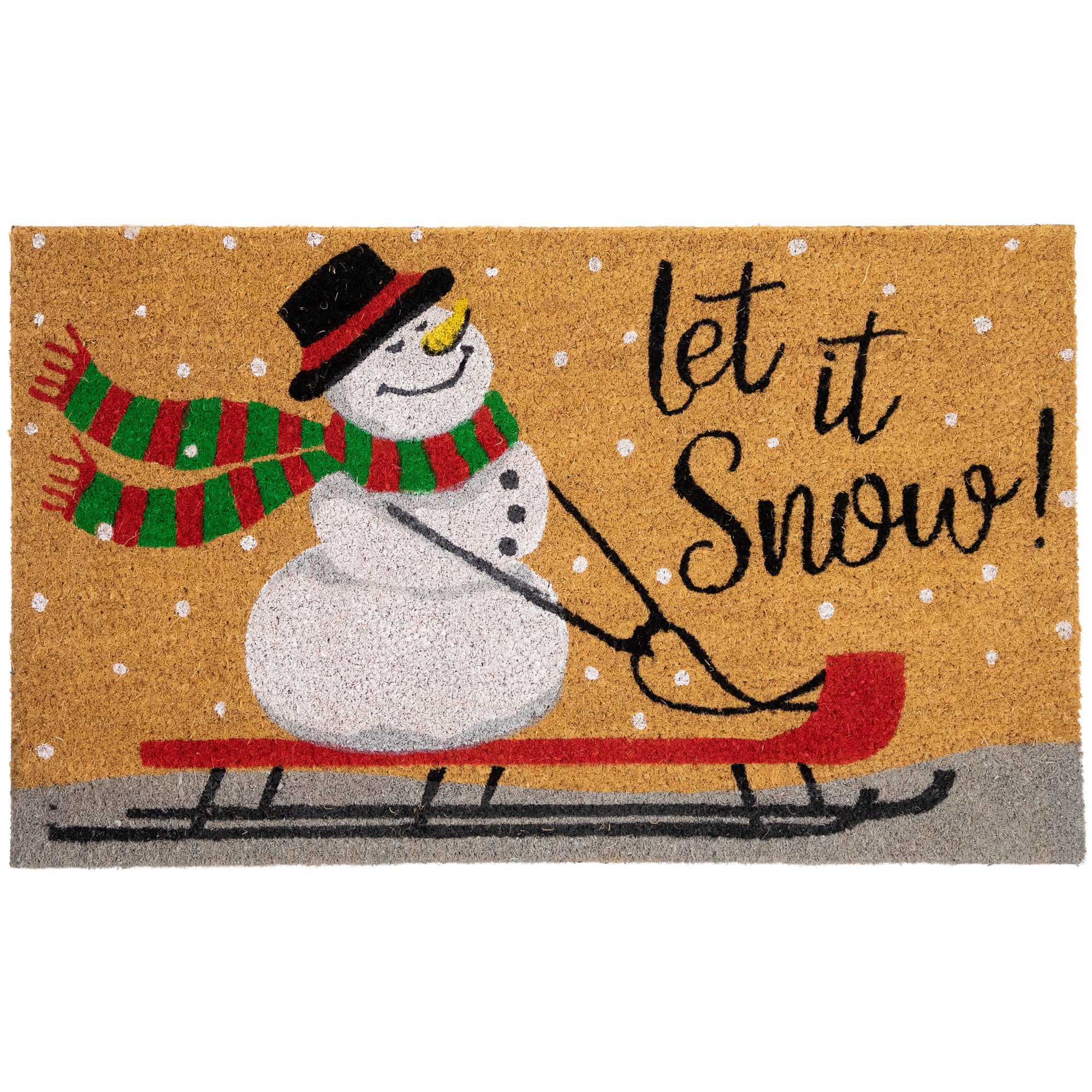 Northlight - Brown and White Snowman Let it Snow Rectangular Coir Christmas Doormat 18 inch x 30 ...