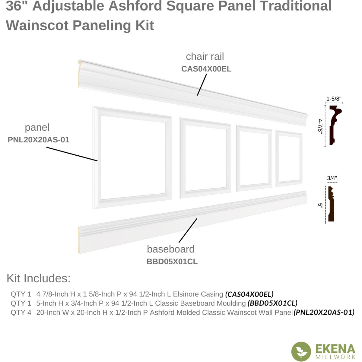 Ekena Millwork WPKUSQ081P036 Wall-Panels - View #2