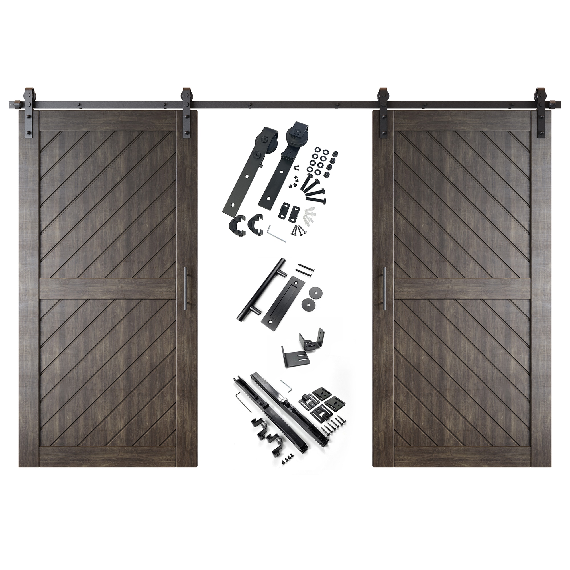 HOMACER YT2H168C-XT1-4080-EB 40-in x 80-in Ebony Prefinished Non-standard Pine Wood Solid core Double Barn Door (Hardware Included)