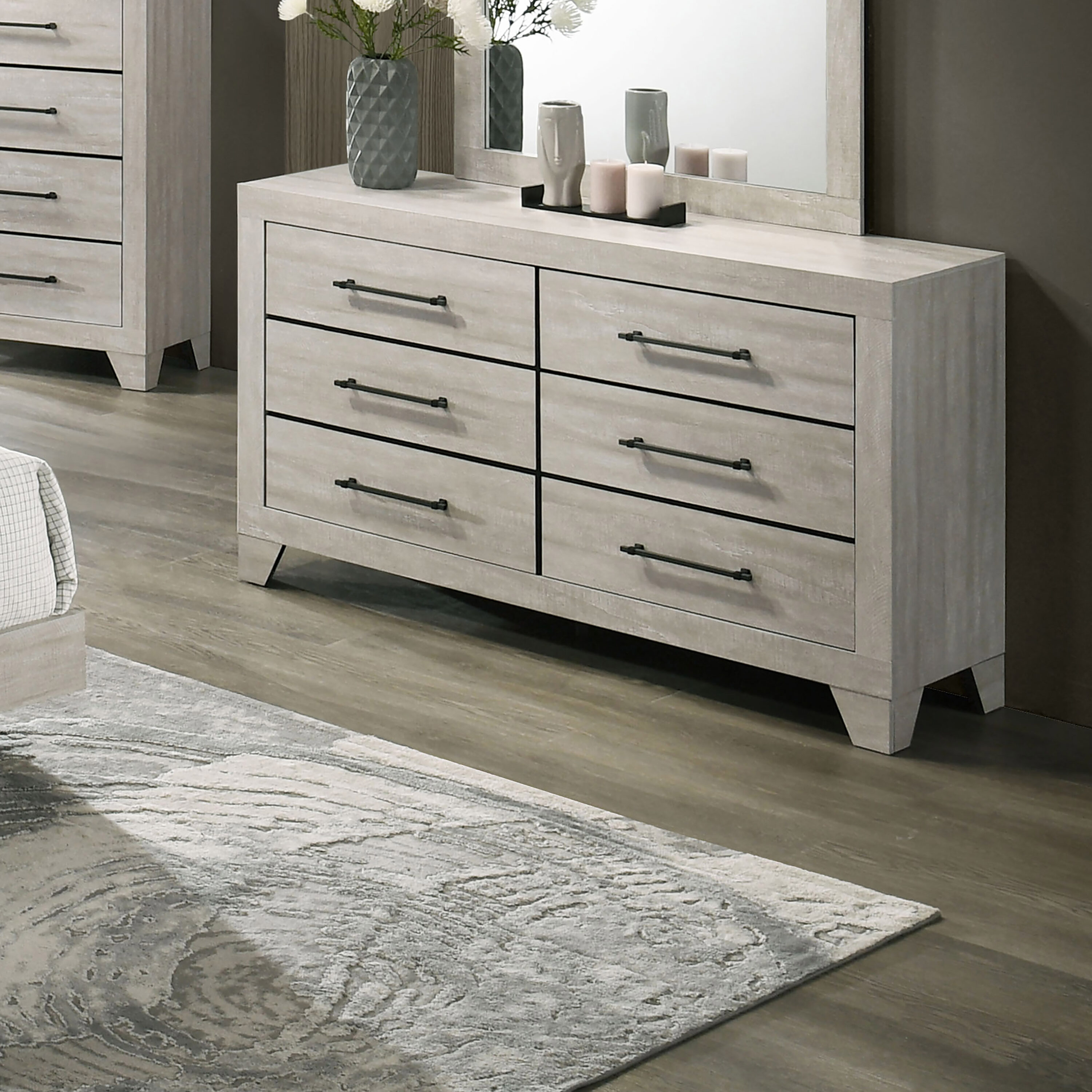 Furniture of America Soun Light Gray Rubberwood 6 -Drawer 58-in W Standard dresser