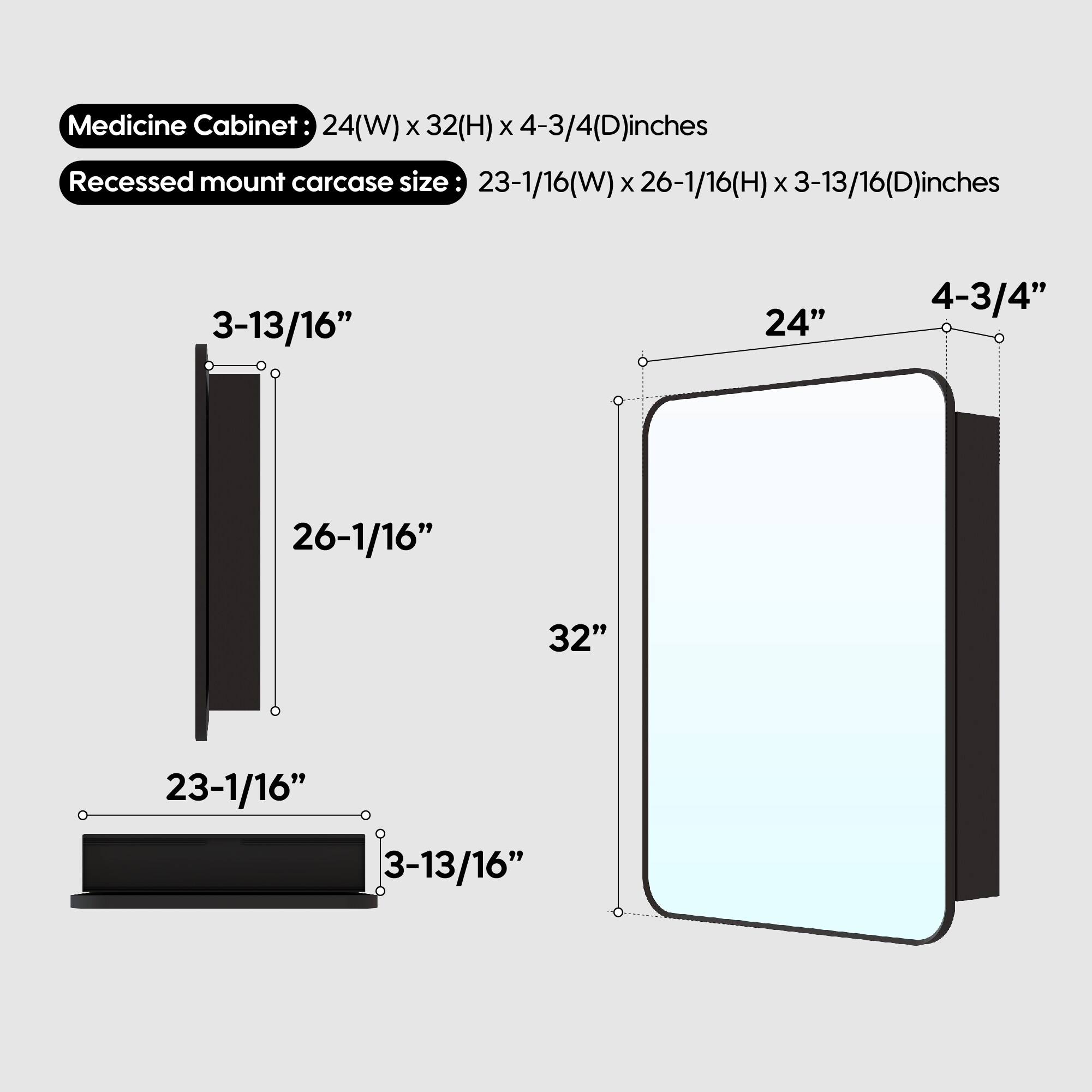 Forclover MCLE-2432MB-LR Bathroom-Medicine-Cabinets - View #7