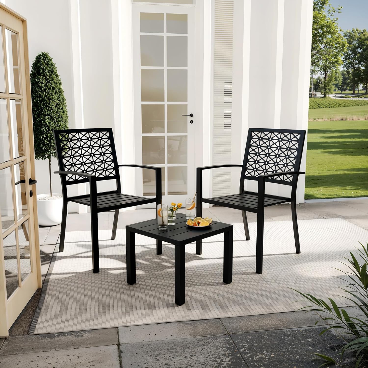 Garvee - 3 Piece Patio Bistro Set Outdoor Patio Furniture Set with Coffee Table Conversation Sets...