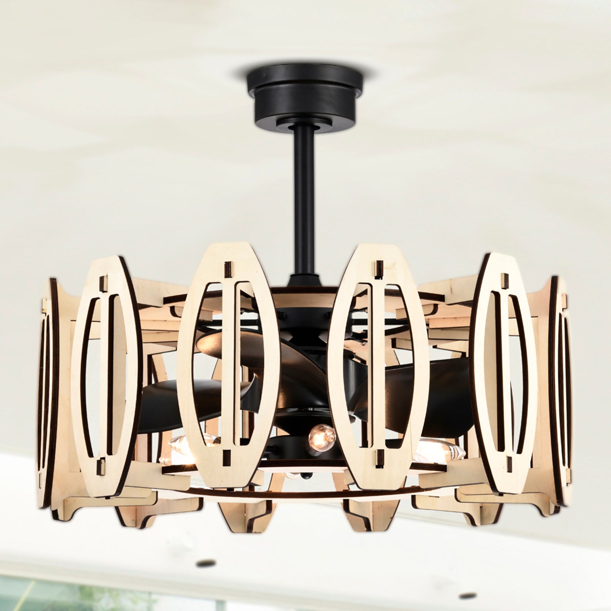 Warehouse of Tiffany DY19Y19BW 17-in Black with Polished Blades Ceiling Fan With Light - Remote Included ( 3 -Blade )