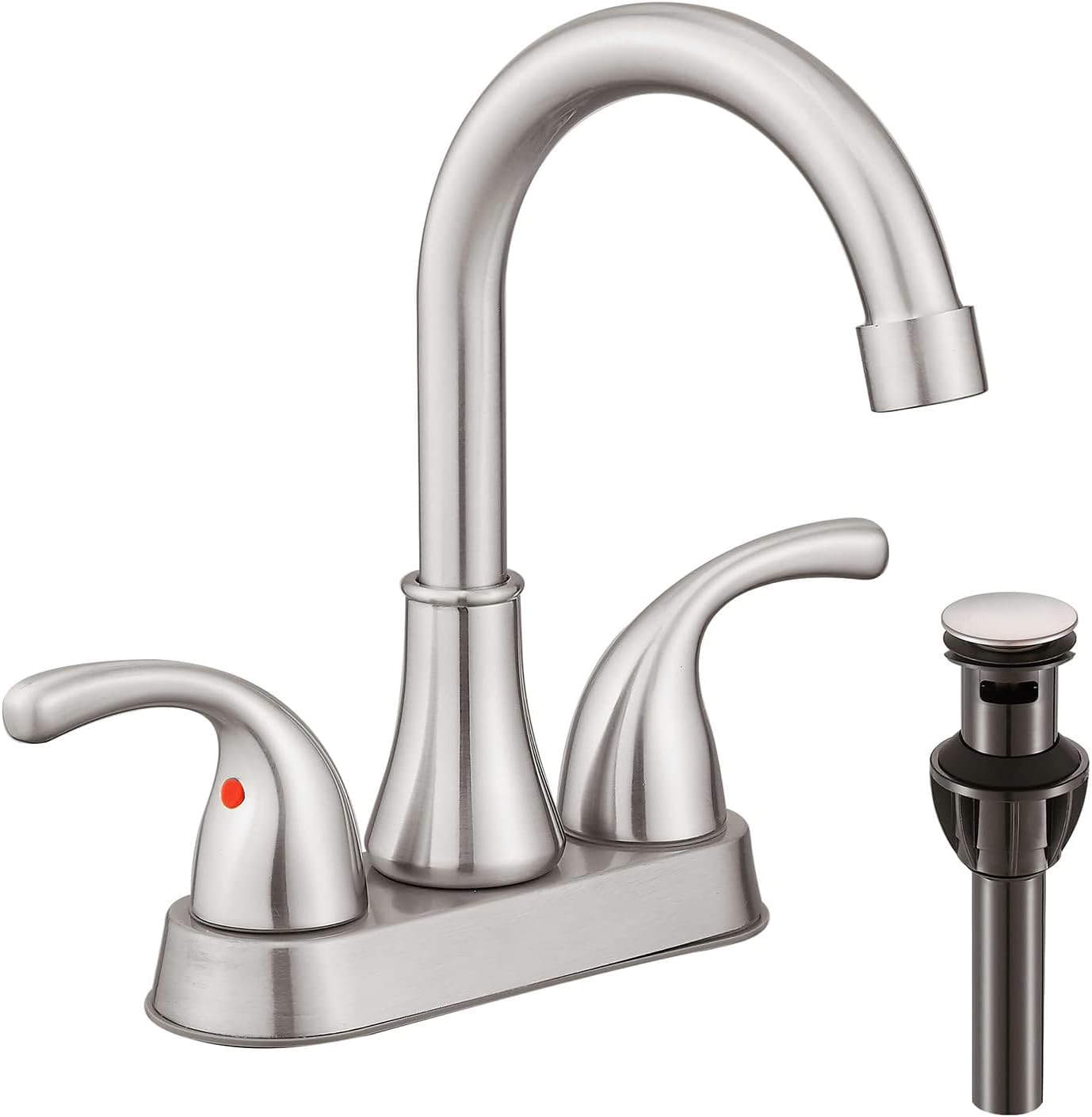 Aoibox  4 Inch Centerset Bathroom Sink Faucet 2 Handle Brushed Nickel Lead Free Stainless Steel Faucet Pop Up Drain Stopper 2 pcs 23.6 Inch Supply Lines