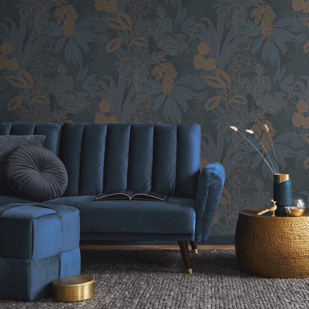 Twilight Floral Non-Pasted Grasscloth Wallpaper Roll