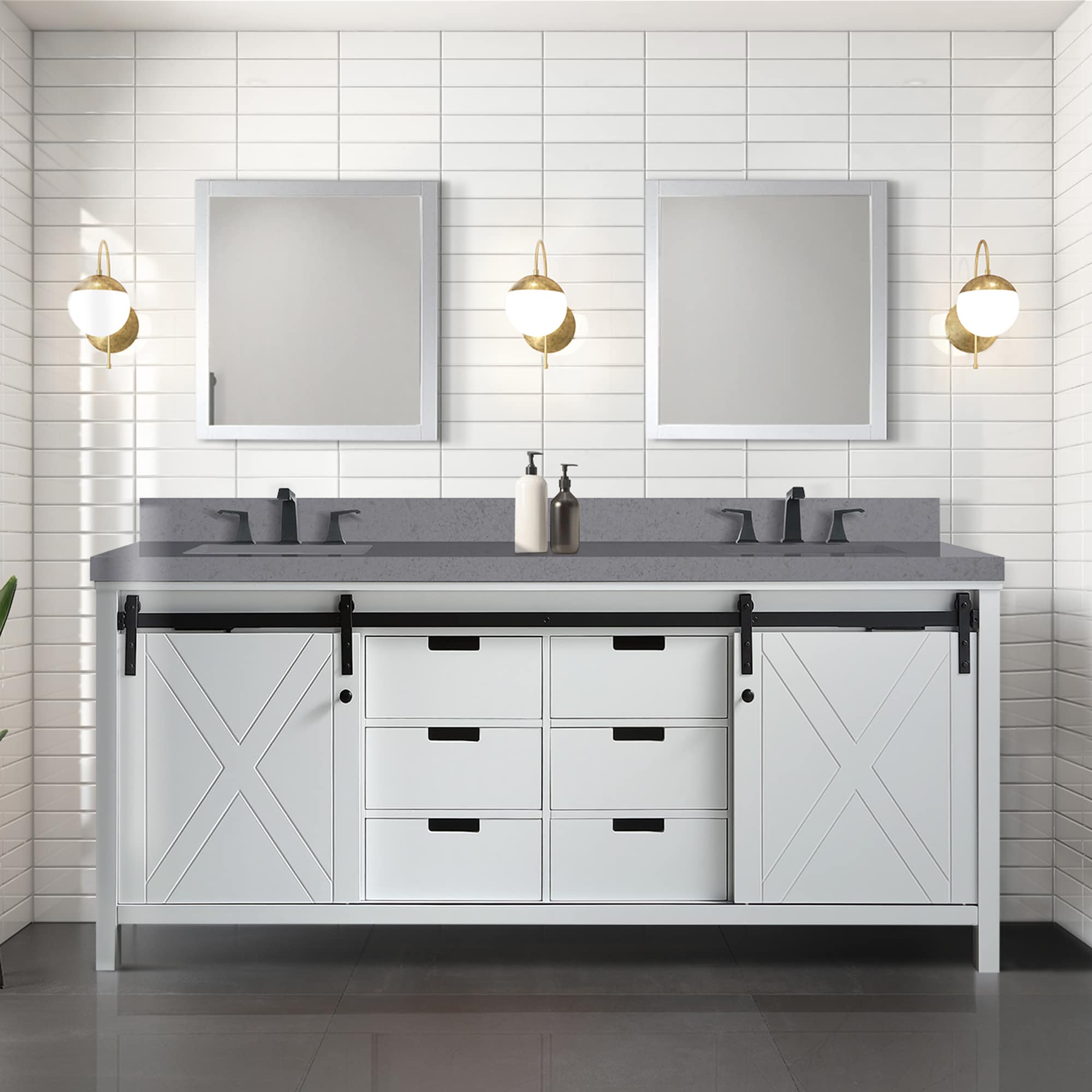 Lexora LM342280DA00000 Marsyas 80-in White Bathroom Vanity Base Cabinet without Top