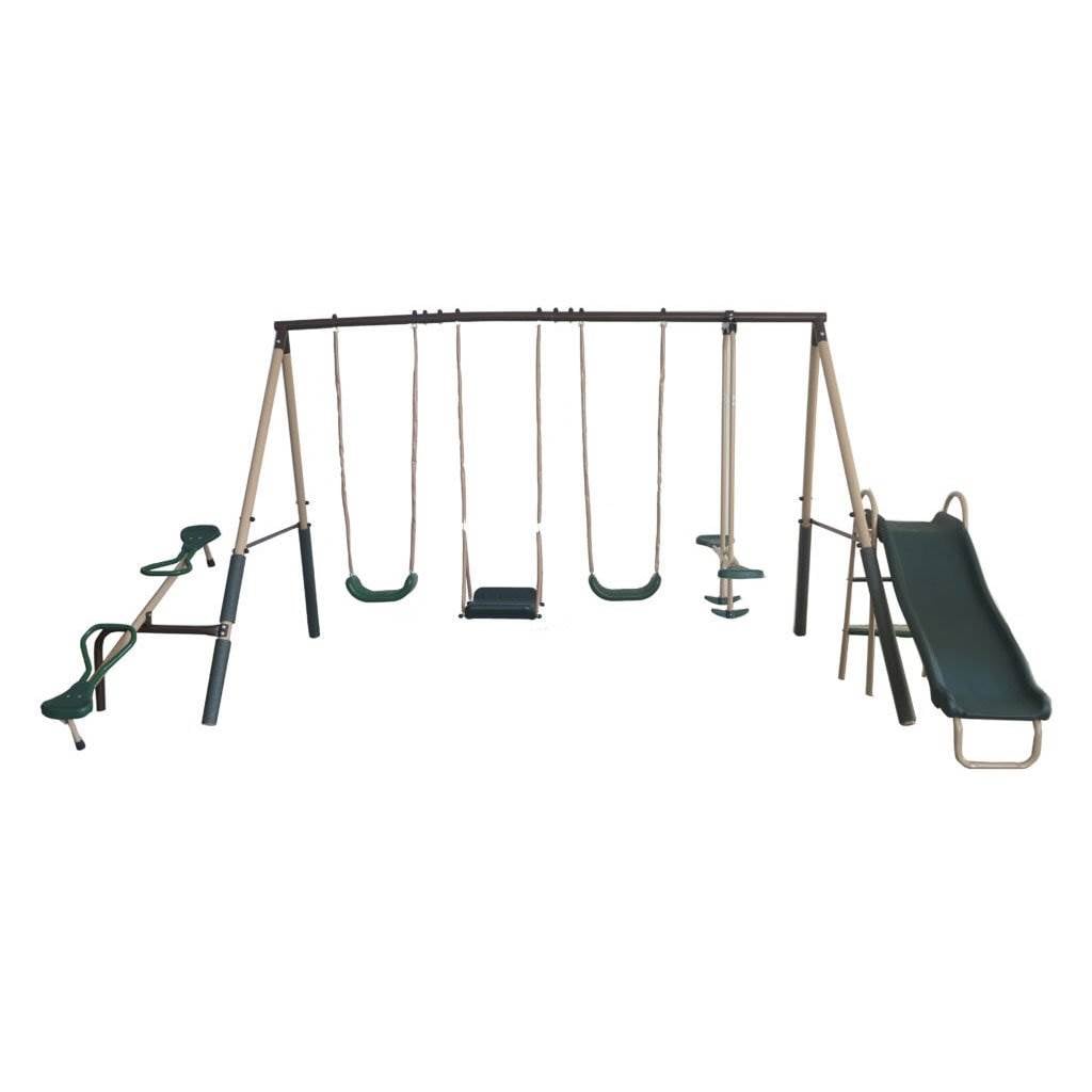 XDP Recreation 102127 Residential Metal Playset with 3 Swings and Slide Included