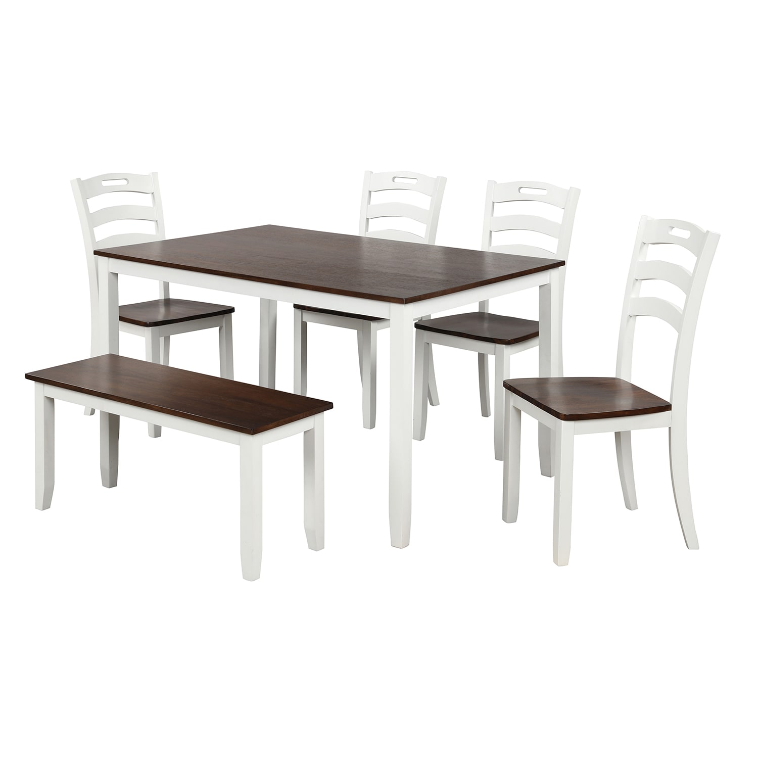 SINOFURN SYA010122WT White Casual Dining Room Set with Rectangular Table ( Seats 6 )