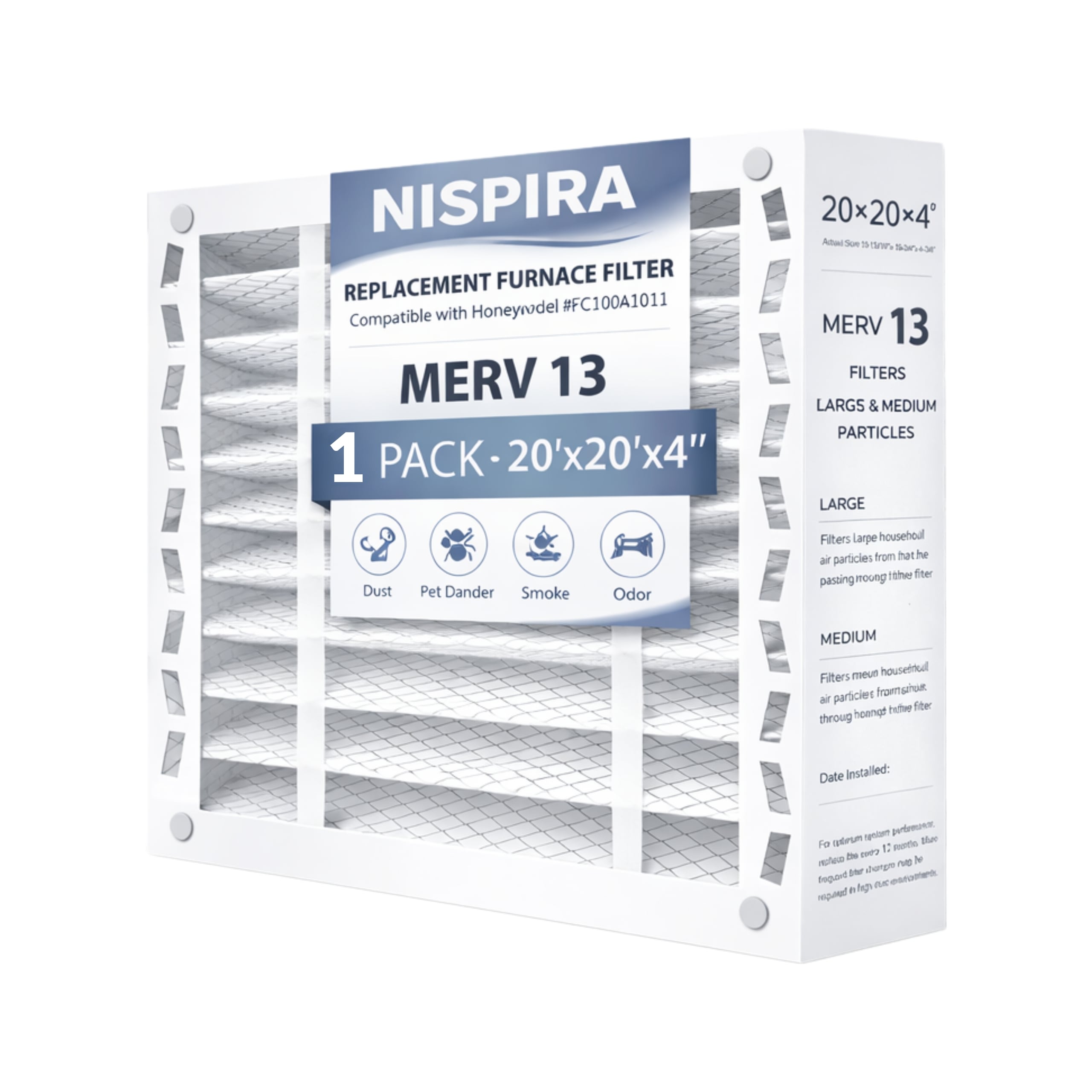 Nispira  20x20x4 MERV 13 Replacement Air Filter Compatible Honeywell FC100A1011 Pleated HVAC Furnace Filter 1 Pack