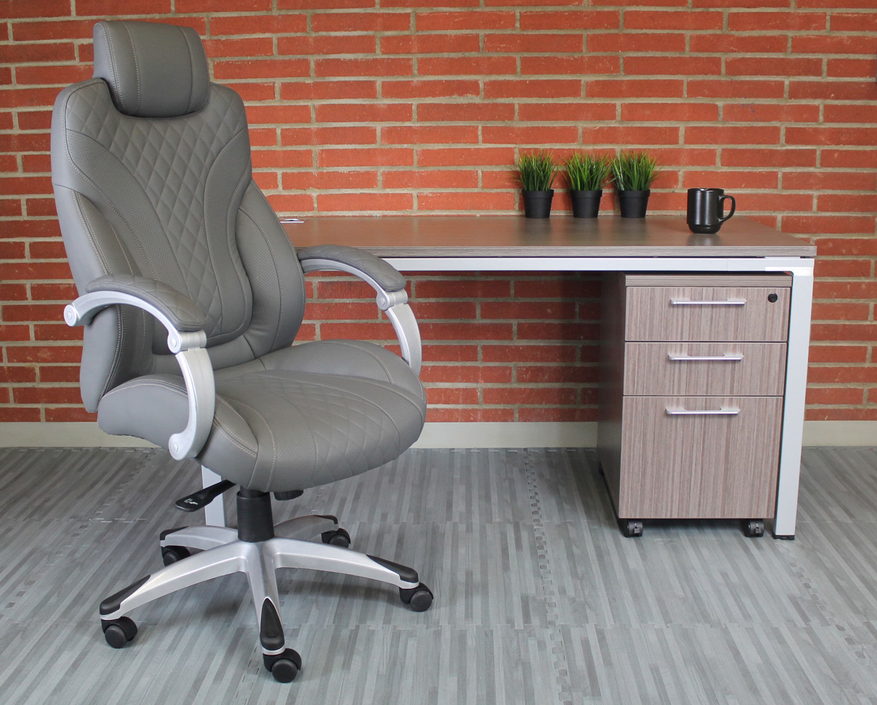 Executive Gray Leatherette High-Back Swivel Office Chair with Fixed Arms