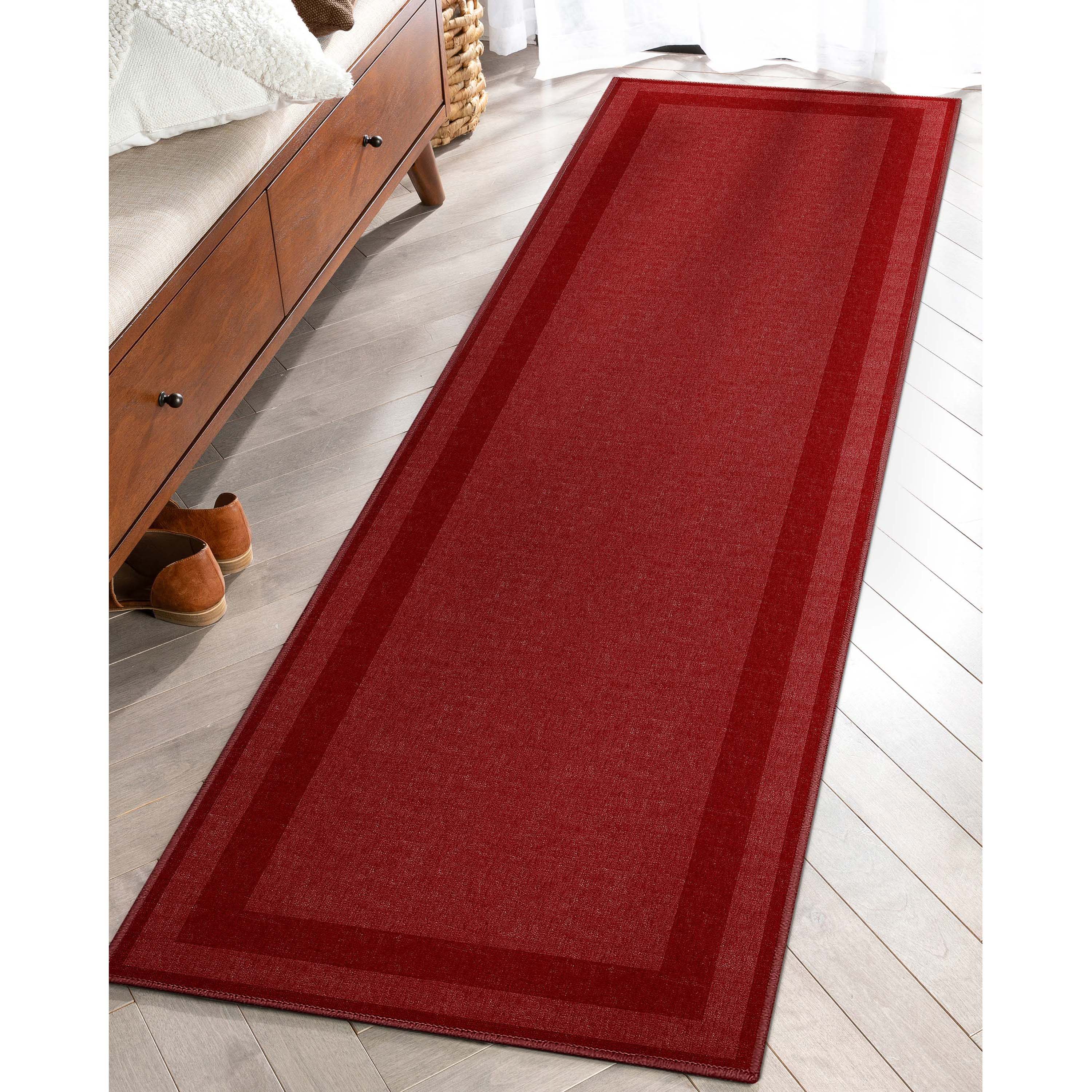 Well Woven W-PLB-02F-2 Border 2 x 8 (ft) Loomed Polyester Red Rectangular Indoor Abstract Mid-Century Modern Runner rug