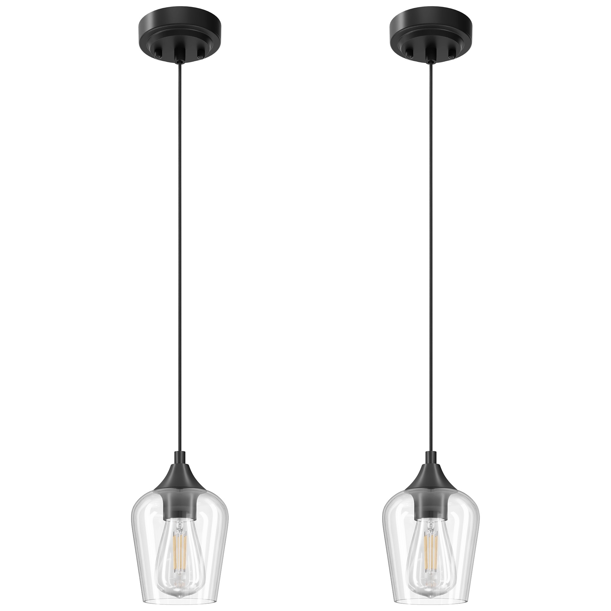 CO-Z PDL-150B-2P  2 -Light Matte Black Modern/contemporary Clear glass Cylinder Mini Hanging Pendant light