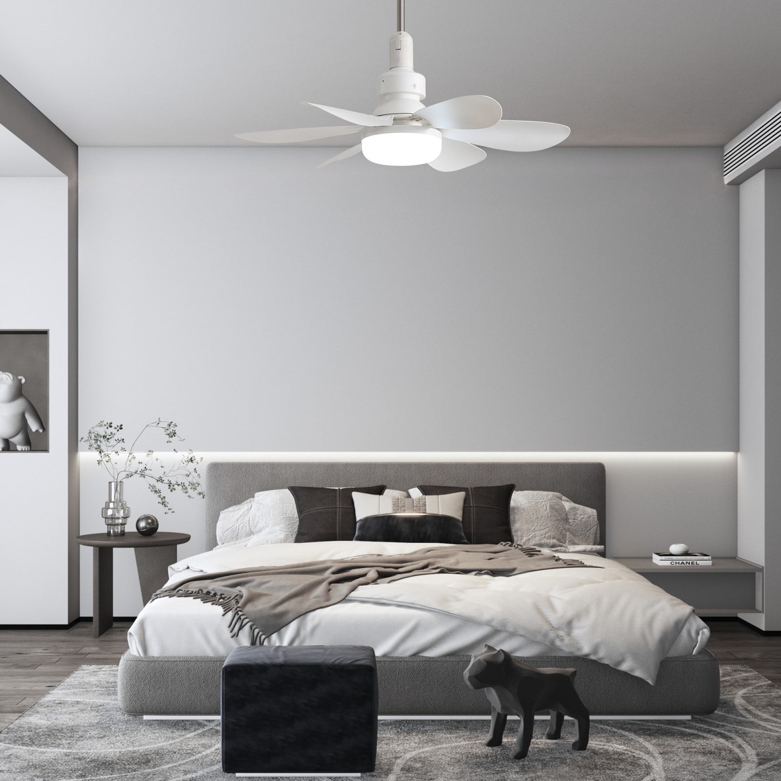 GlasFlength  20-Inch Ceiling Fan with Light 3-Color Dimmable LED Lighting Silent DC Motor 2H 4H Timer with Remote Control for Bedroom Living Room