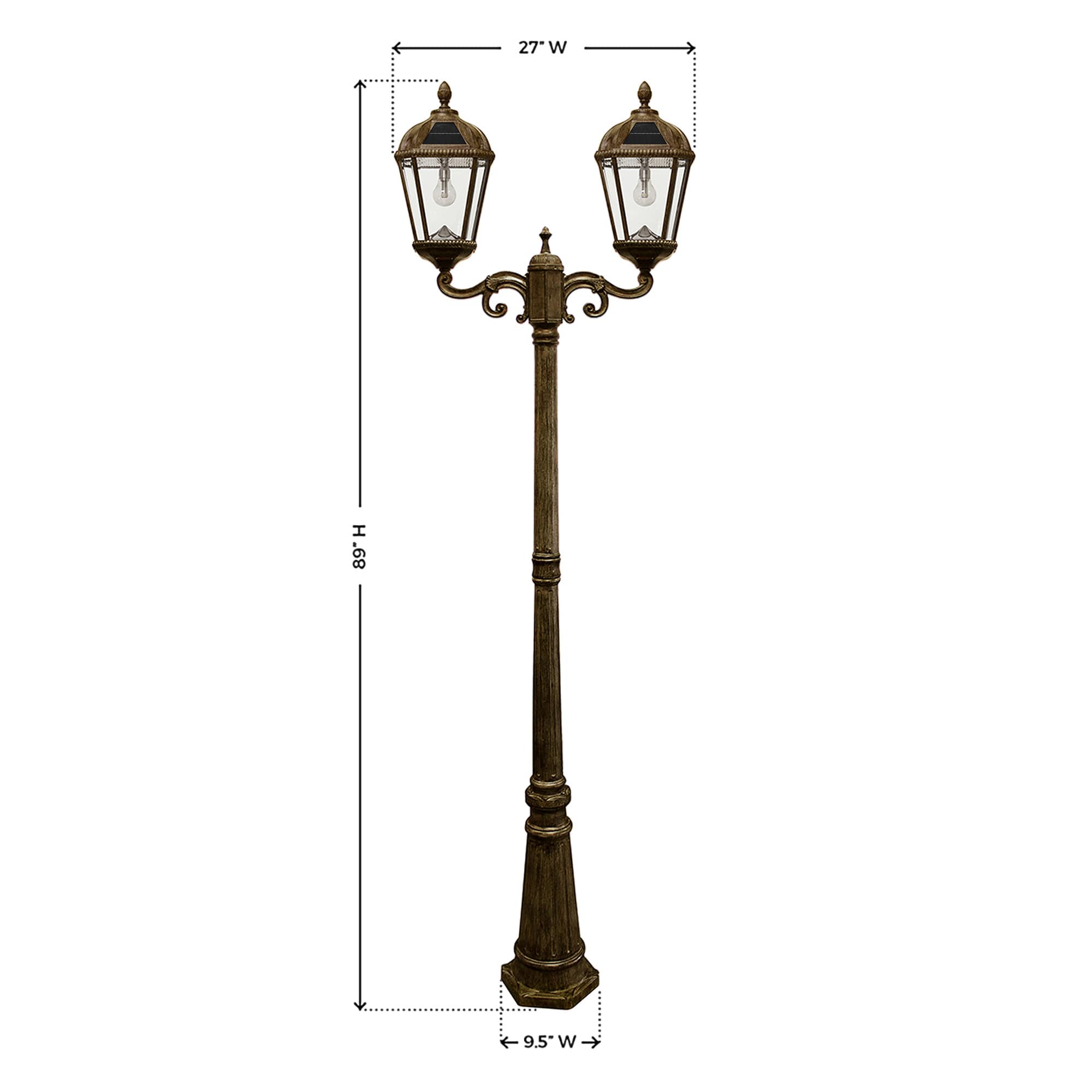 Weathered Bronze Double Head Solar Lamp Post with Beveled Glass