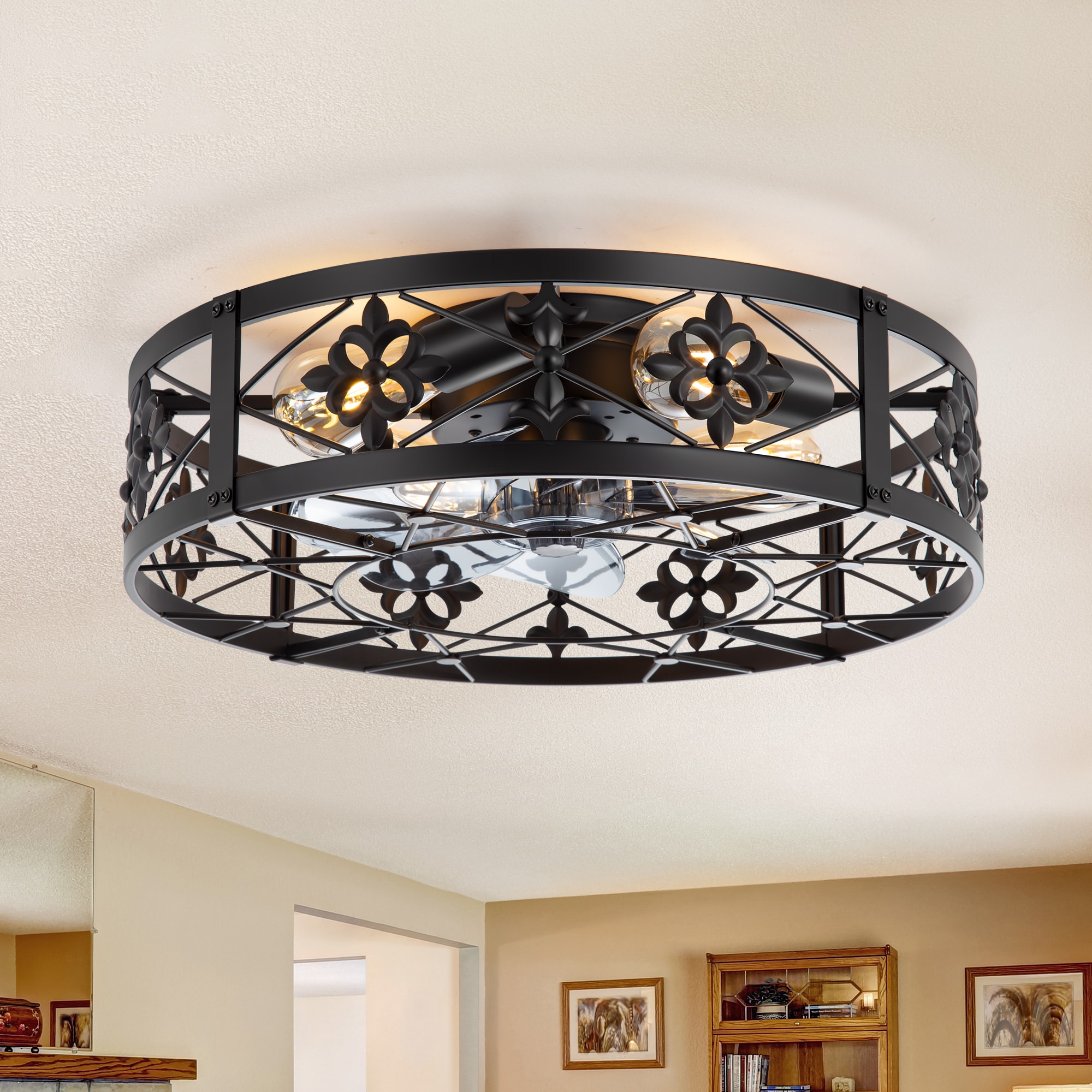 Breezary 35053-BK 20-in Integrated LED Matte Black with Matte Black Blades Fandelier Ceiling Fan With Light - Remote Included ( 5 -Blade )